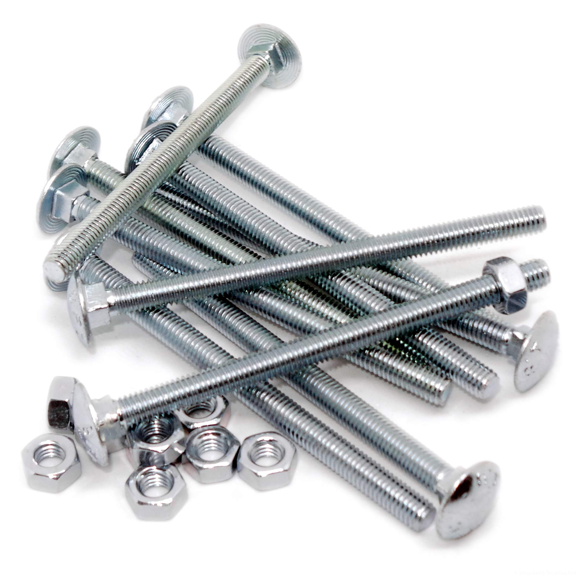M6 CARRIAGE BOLTS WITH NUTS & WASHERS CUP SQUARE COACH SCREWS ZINC PLATED | UK