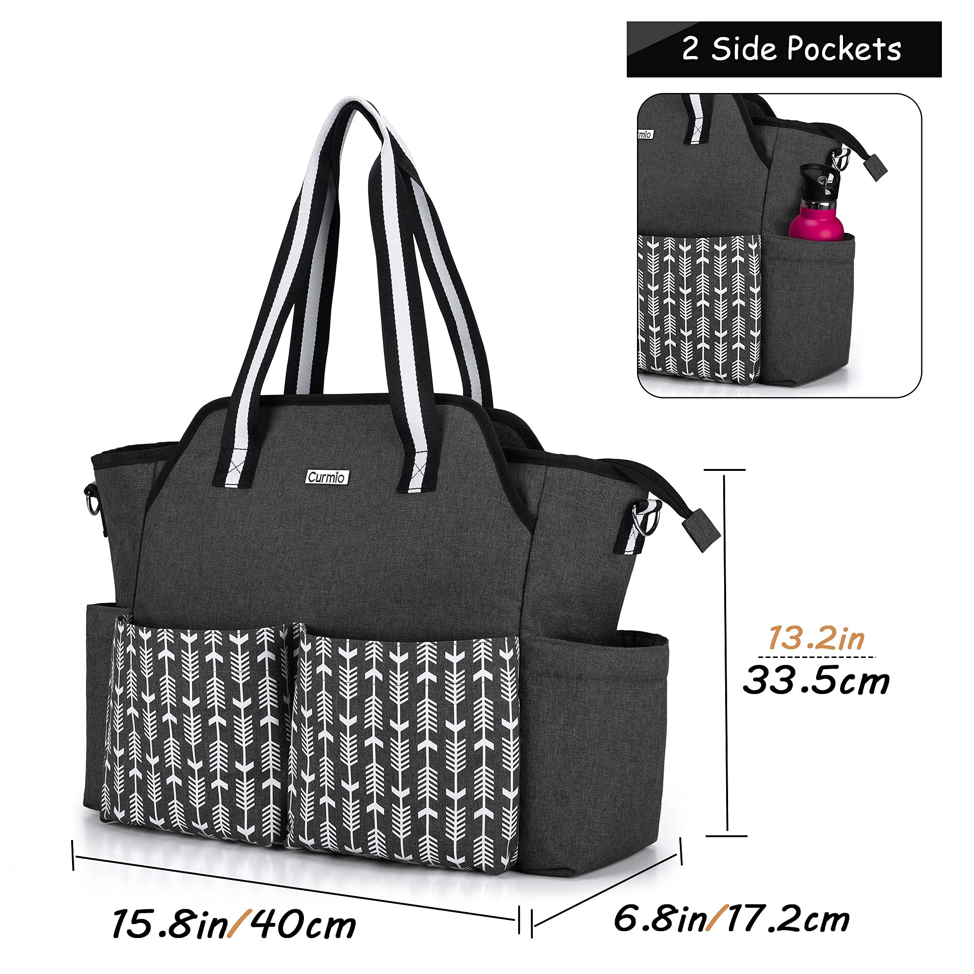 CURMIO Sac d'infirmière, sac de fournitures médicales portable avec bandoulière pour les visites à domicile, les études cliniques, les soins de santé, sac uniquement, Noir