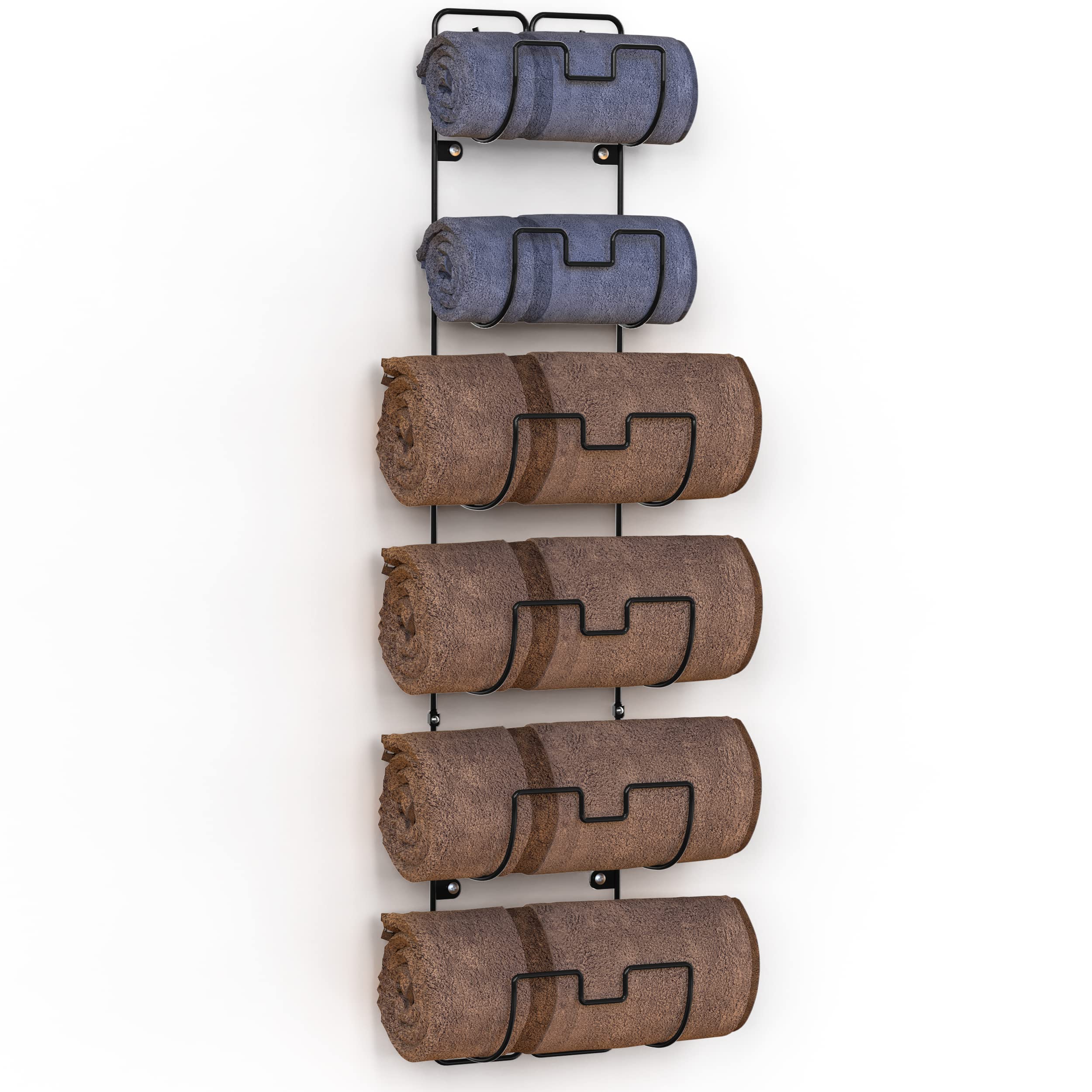 Bextsrack Towel Rack Wall Mounted Metal Wine Rack Towel Holder Organizer for Storage of Bathroom Towels, Washcloths, Hand Towels, Black