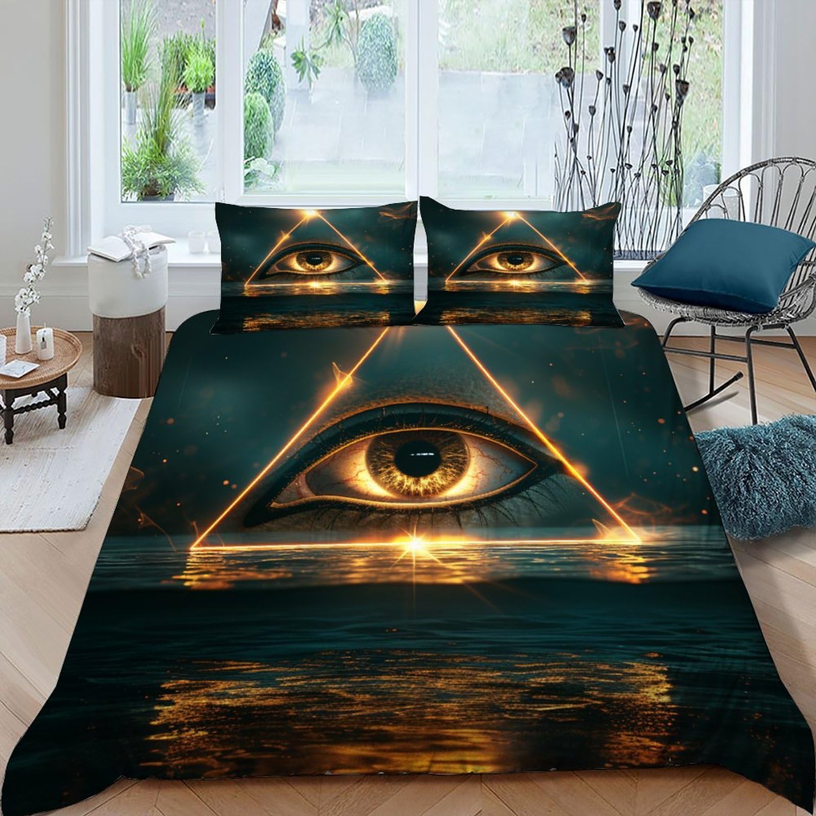 Housse de couette œil du monde en microfibre thermorégulatrice sans pli