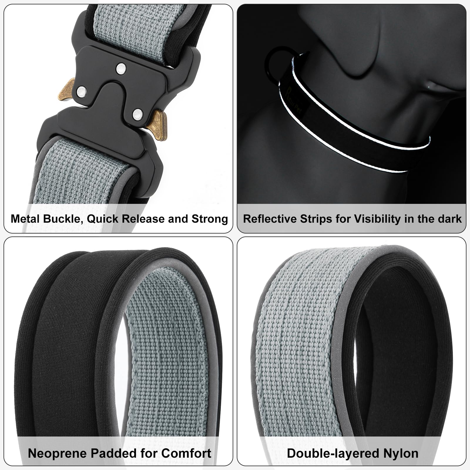 Plutus Pet Tactical Dog Collar, Reflective, Adjustable Heavy Duty Dog Collar, Soft Padded and Comfortable - Image 4