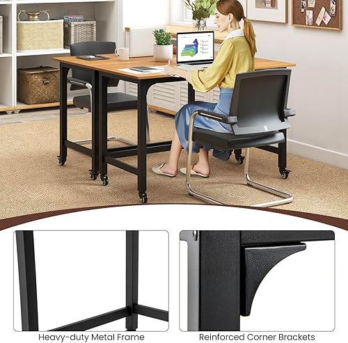 Miniatura 7 de COSTWAY Escritorio móvil para computadora de 48 pulgadas, escritorio de oficina en casa con ruedas, mesa de escritura de estudio simple con 4 ruedas