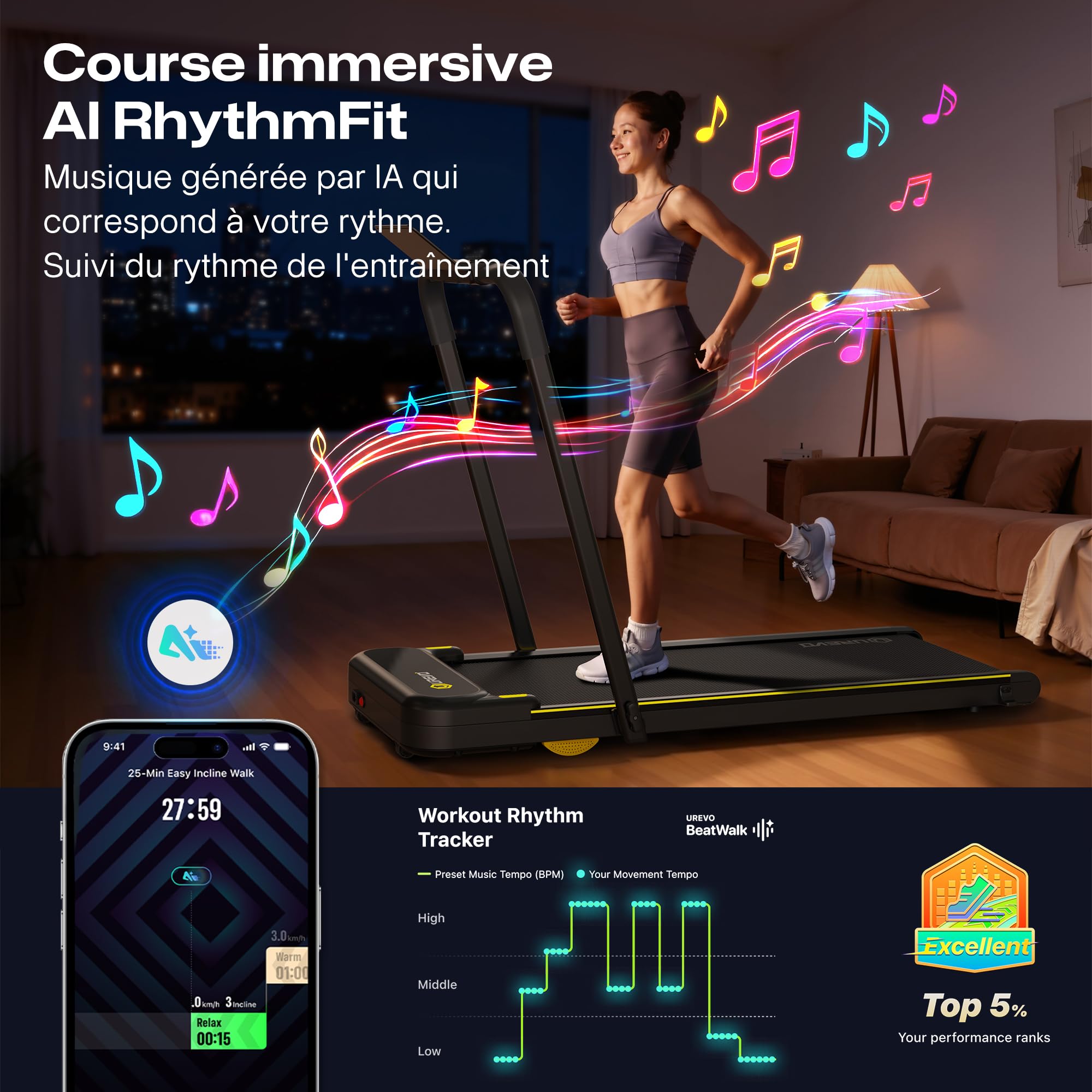 UREVO Tapis de Course Pliable 3 en 1 avec APP, Tapis de Marche électrique 1-10 km/h, Double Amortissement, Affichage LED, Télécommande, Walking Pad pour Bureau