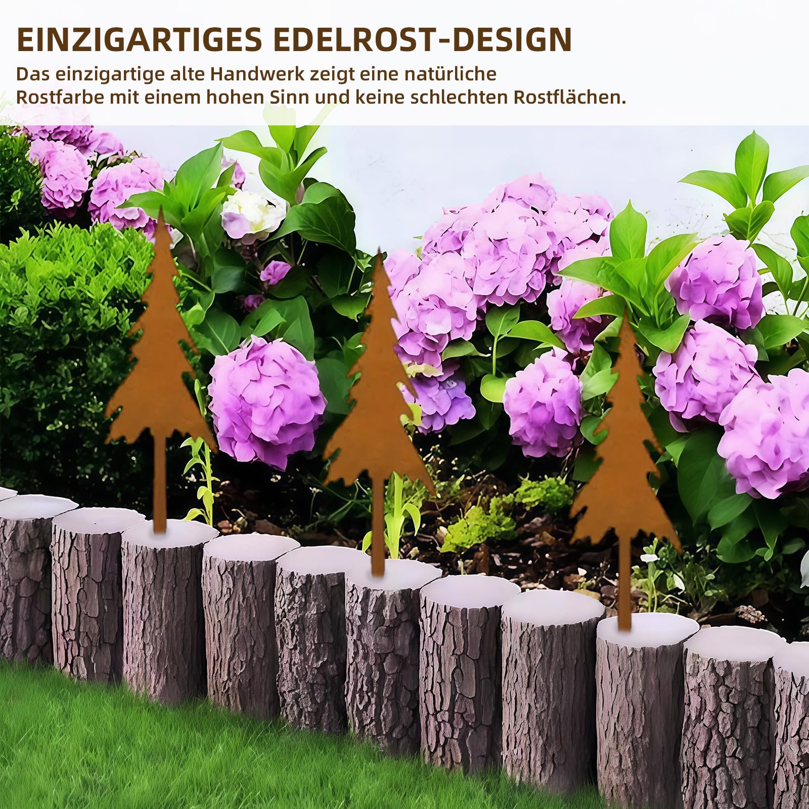 Set 3 Alberi Abete Decorativi In Metallo Arrugginito – Figura Da Giardino – 34/40/46 Cm – Perfetti Per Esterno E Interno