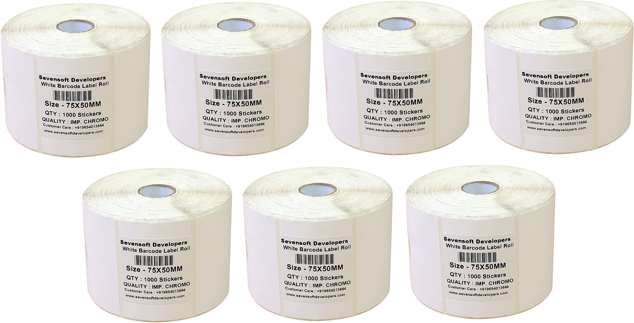 Sevensoft Developers 75X50MM Barcode Label (3X2 INCH) Set of 7 Self-Adhesive Paper Label Shipping Ribbon, stiker tag (White)- 1000 Labels, Stickers in per Roll