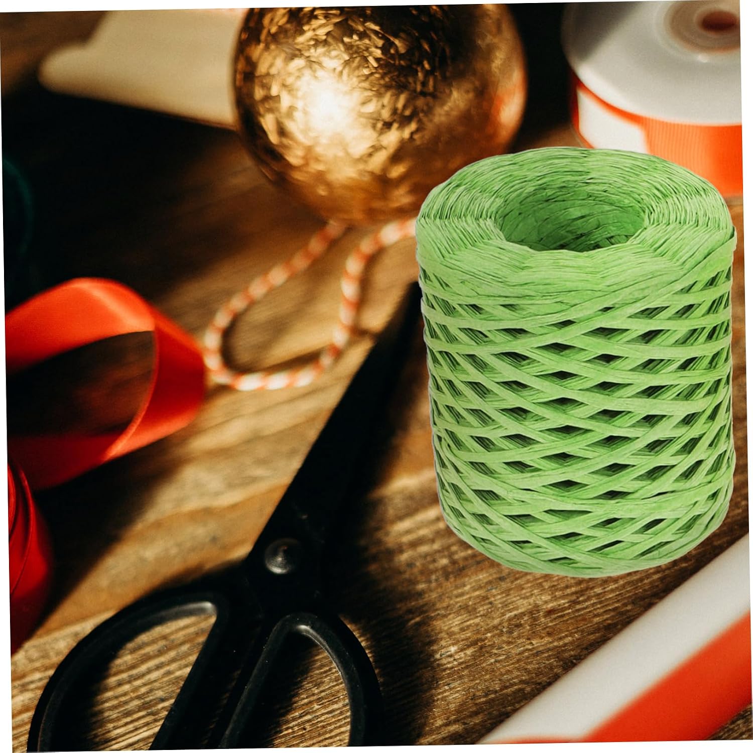 SEWACC 4rolls Raffia Paper Twine Ribbon White Wired Raffia Craft Supply for Christmas Wrapping