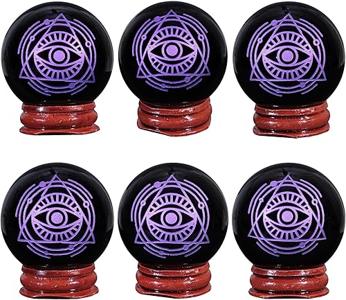 Miniatura 3 de Rockcloud Bola de meditación con esfera de piedra de obsidiana negra con base de madera para decoración del hogar