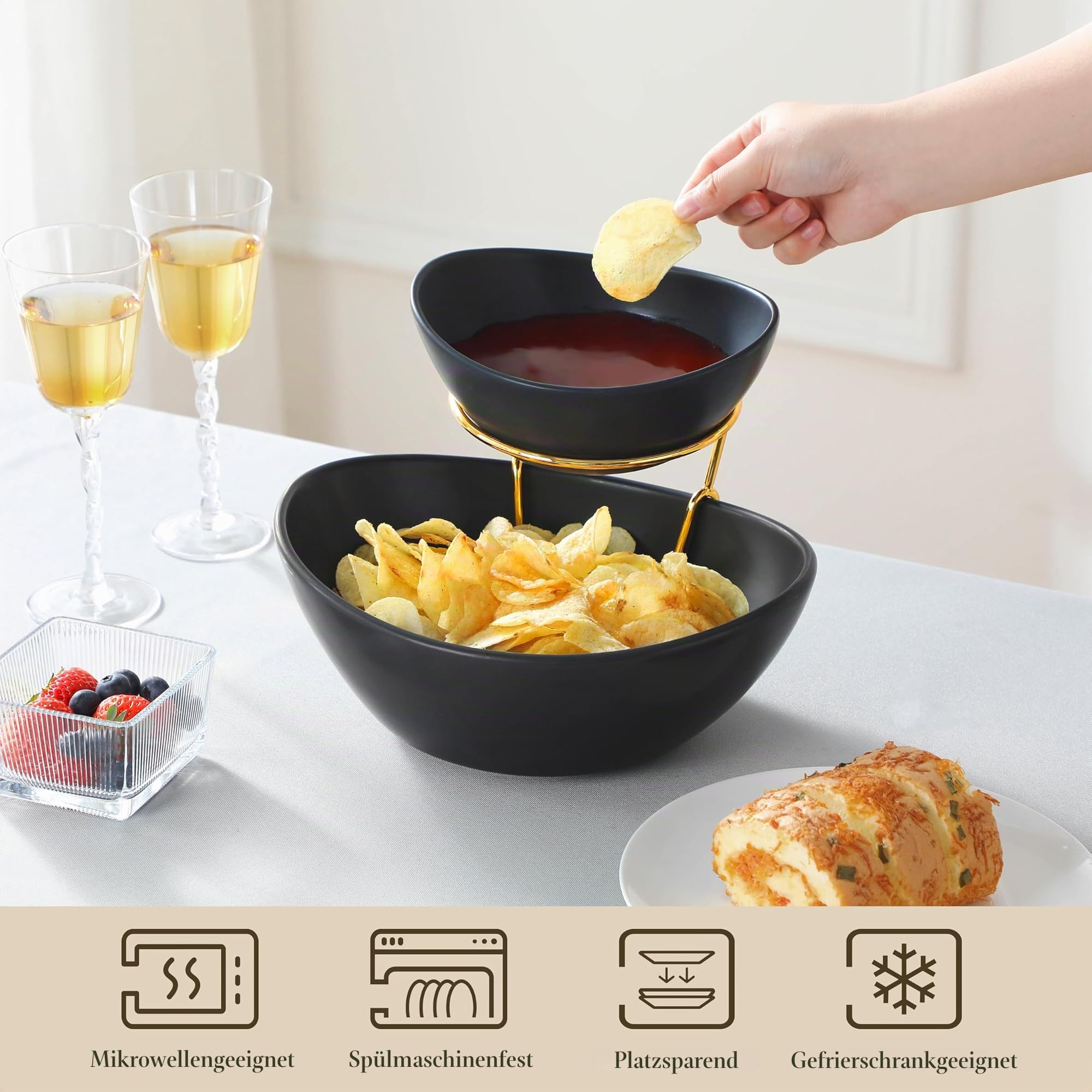 MALACASA Etagere Obst, Etagere mit 2 Etagen, Servierschüssel Obstschale
