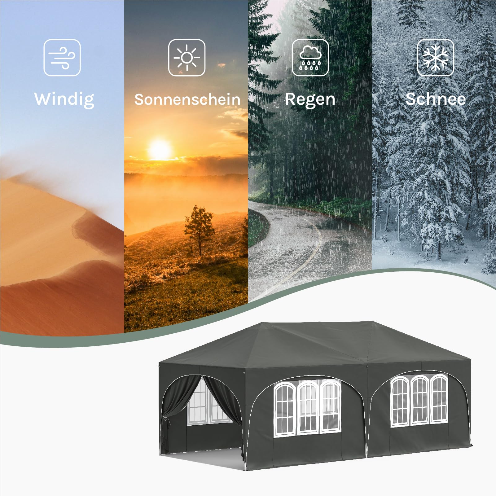 WOLTU Pavillon, Faltpavillon 3x6 m, mit 6 Seitenwänden, Partyzelt wasserabweisend UV-Schutz 50+, höhenverstellbarer Gartenpavillon, mit Tragetasche, für Outdoor Garten Camping Grau