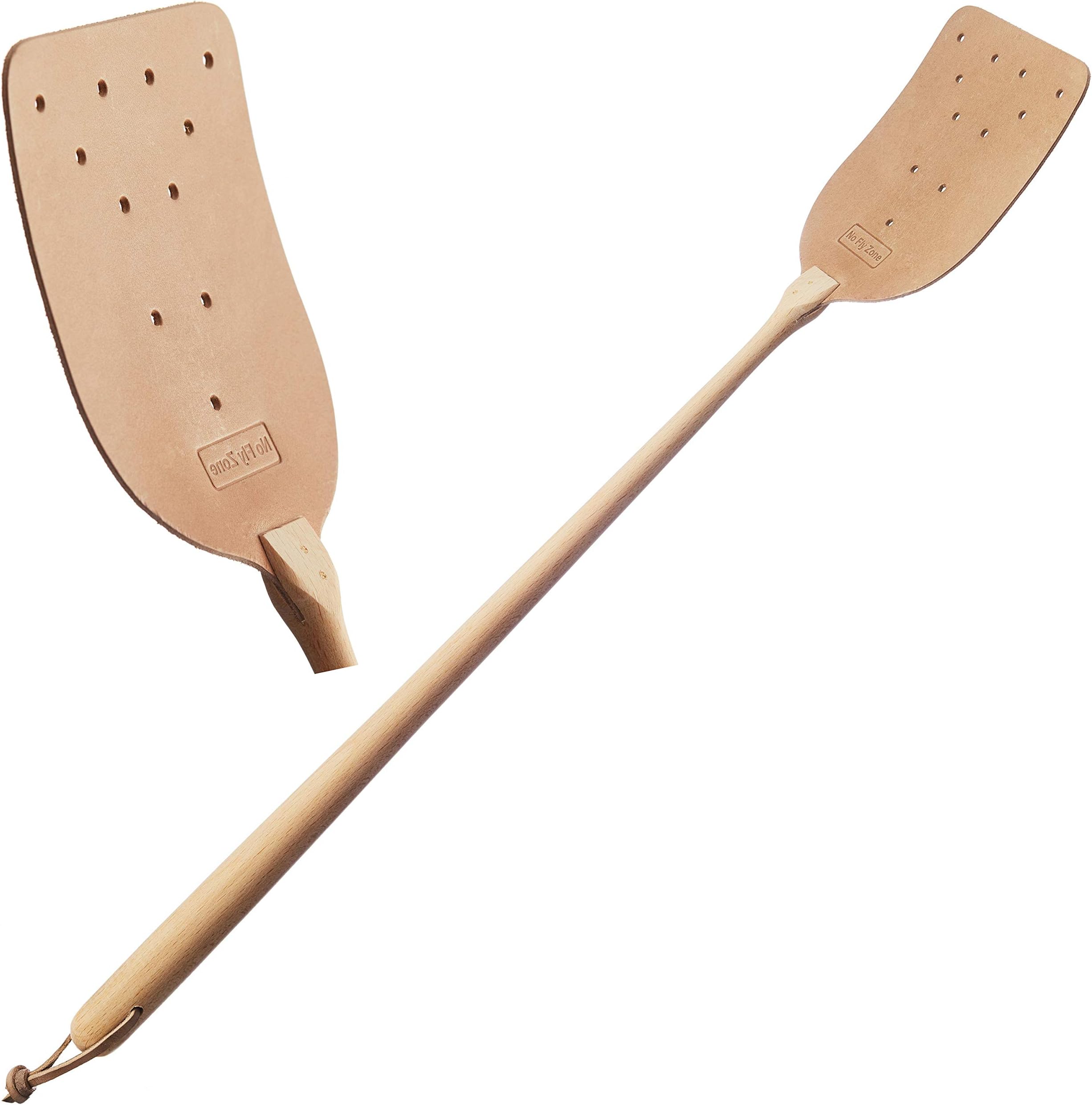 Fly Swatter Heavy Duty Edition - Swat is Made with Thick Leather Swatter and Durable Wooden Handle - Will Last Lifetime