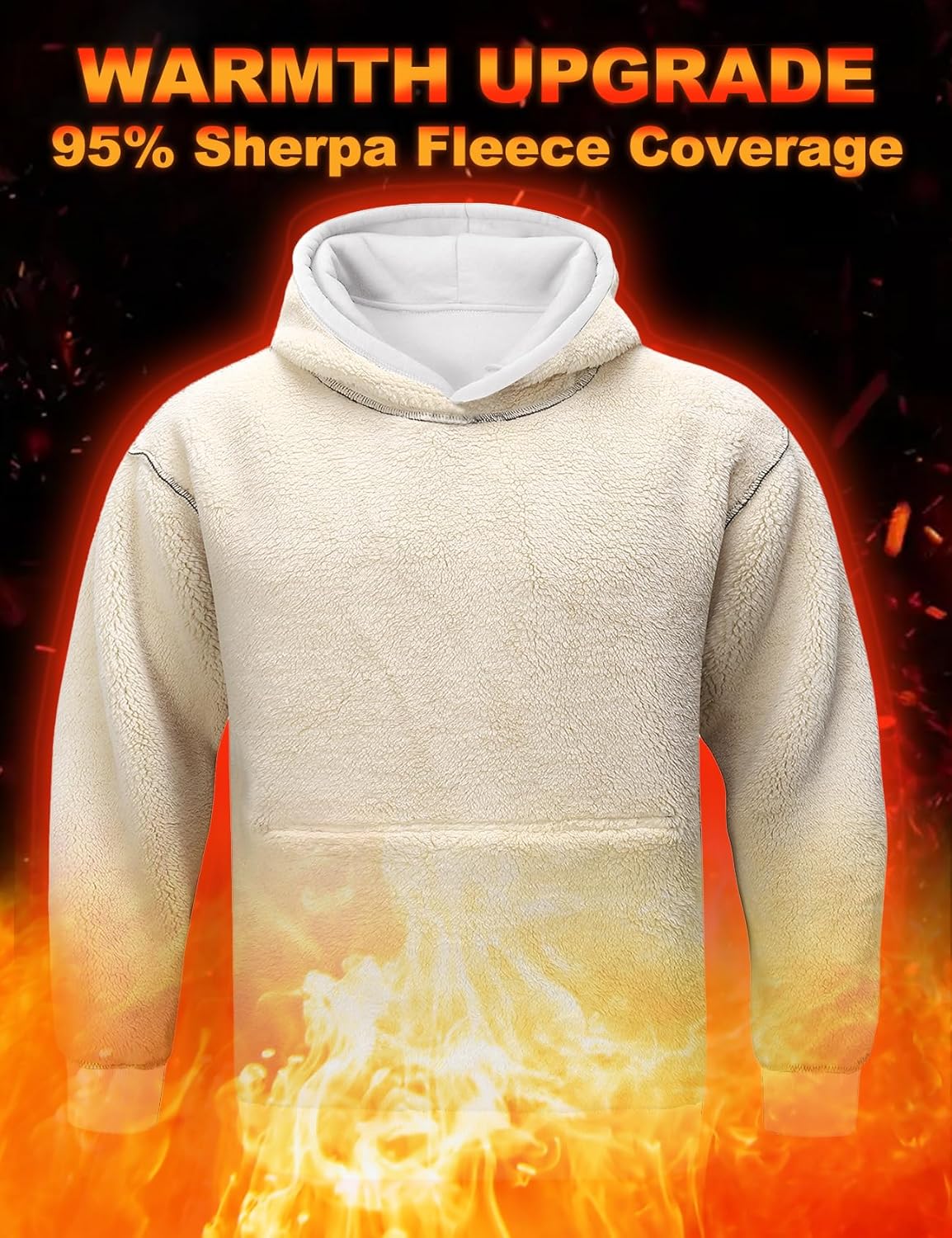 Flygo Men's Casual Fleece Sherpa Lined Hoodie Winter Warm Pullover Hooded Sweatshirt