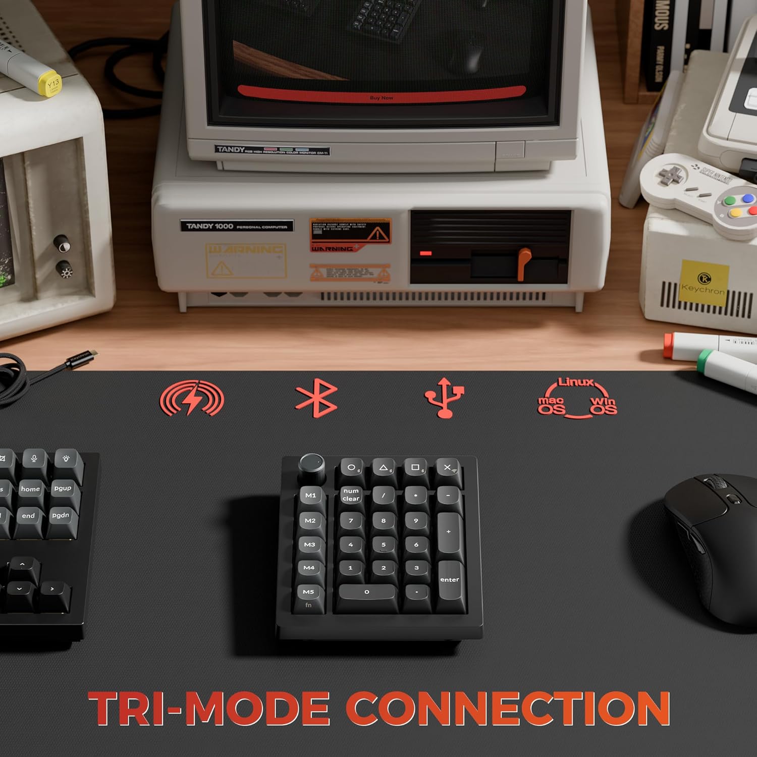 Keychron V0 Ultra 8K Polling Rate Wireless (2.4 GHz & Bluetooth) ZMK Custom Number Pad with Hot-swappable Red Switches 360-Hr Battery OSA PBT Keycaps RGB Backllit for Mac Windows Linux