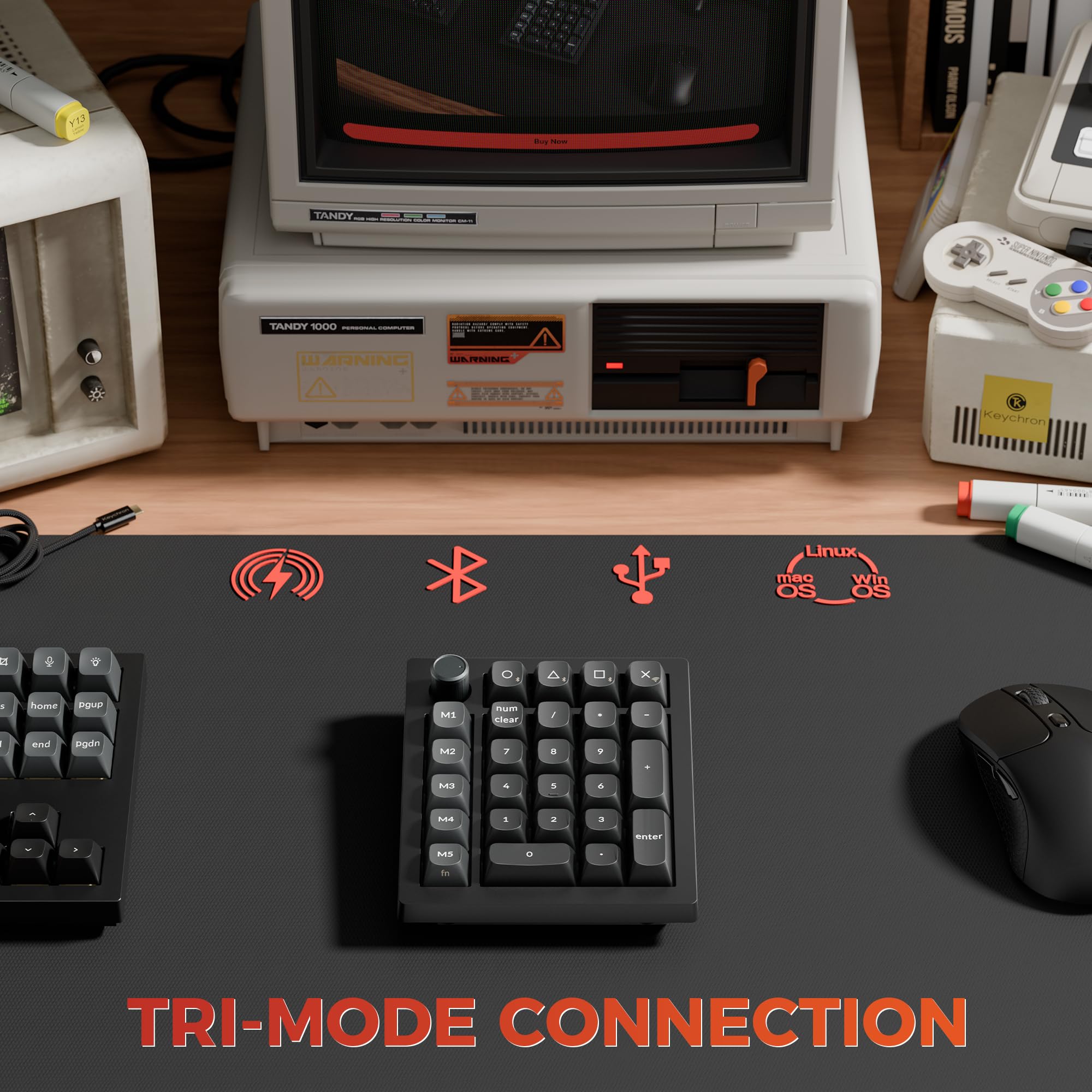 Keychron V0 Ultra Kabelloser ZMK Custom Numpad, 8000Hz Polling-Rate, 2,4 GHz & Bluetooth 5.3, 360 Stunden Akkulaufzeit, Hot-Swap-fähig, PBT-Tastenkappen, für Mac, Windows und Linux, Rot-Schalter