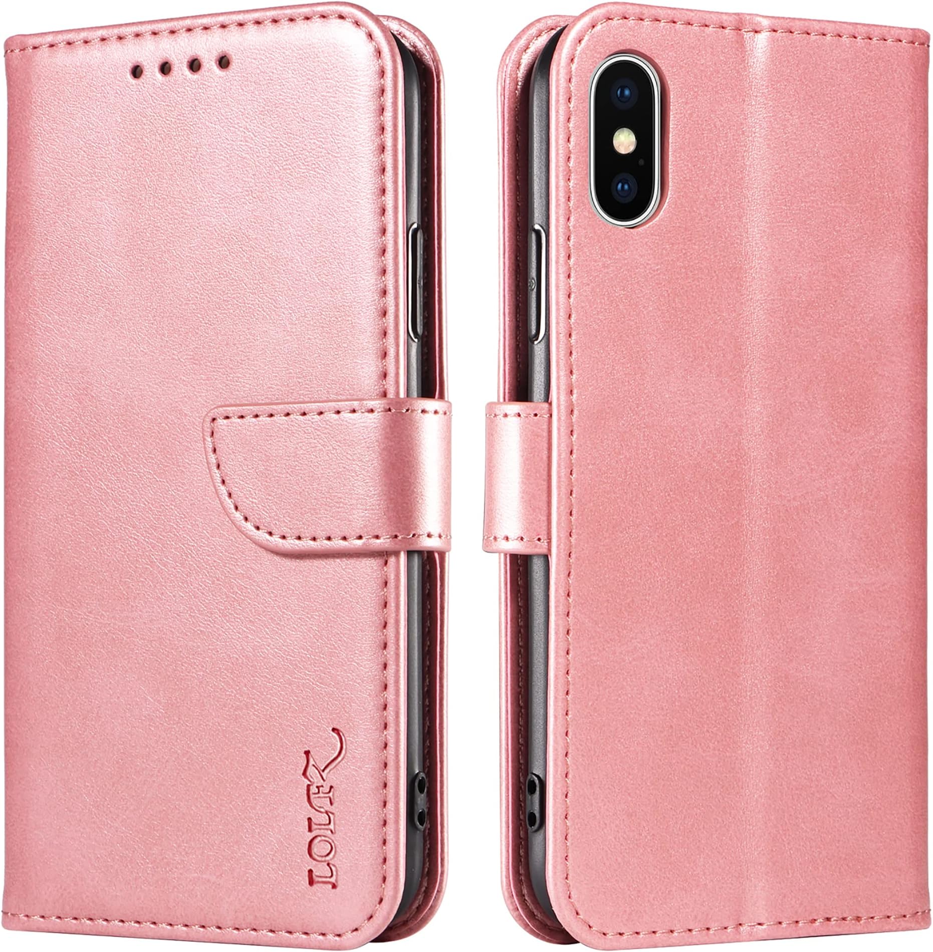 LOLFZ Wallet Case for iPhone X iPhone XS, Vintage Leather Book Case