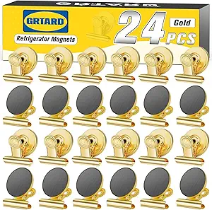 Grtard 24pack Luxurious Cute Gold Magnetic Clips, Strong Heavy Duty Scratch Free Refrigerator Magnet Clips, 24 Count
