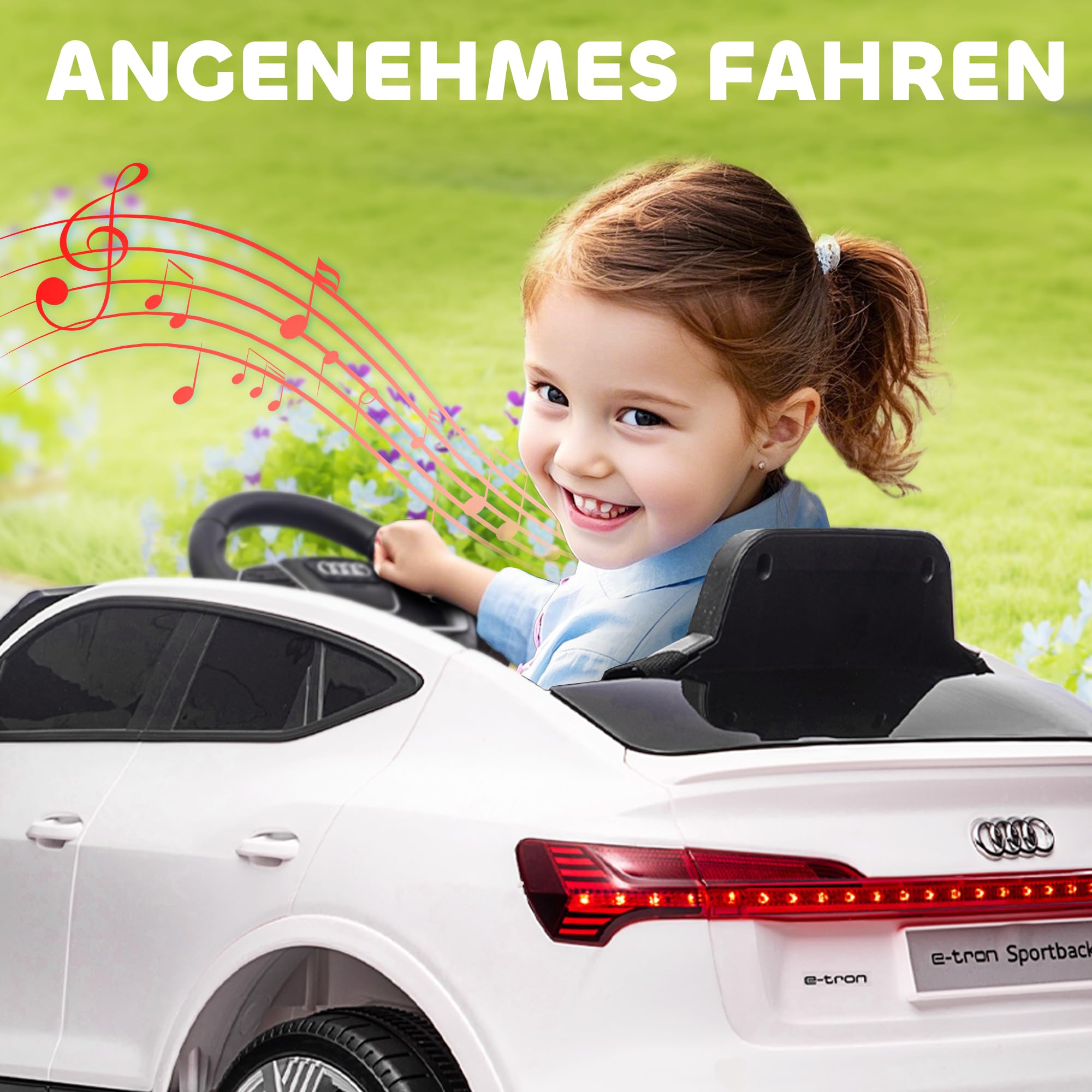 HOMCOM Elektryczny samochód dziecięcy, 12 V, Audi E-tron, samochód elektryczny z pilotem zdalnego sterowania, pas bezpieczeństwa, muzyka (MP3/USB/TF), pojazd dziecięcy dla dzieci w wieku 3-5 lat, 3-5