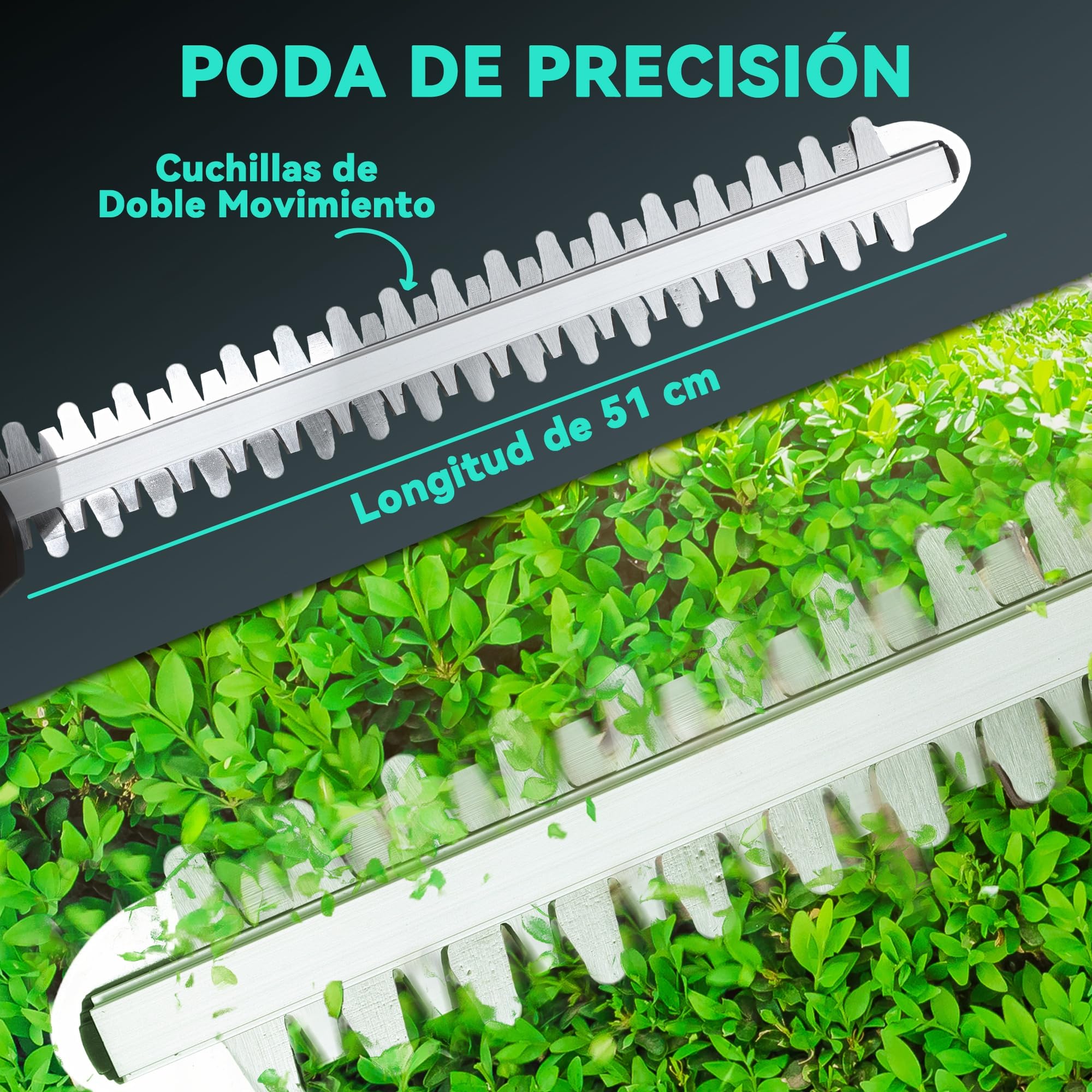 Outsunny Tijeras Cortasetos Eléctrico Cortasetos Batería 18V con 2 Baterías de 4000mAh, Longitud de Cuchilla de 51 cm, Motor sin Escobillas y Cargador para Setos Césped Azul