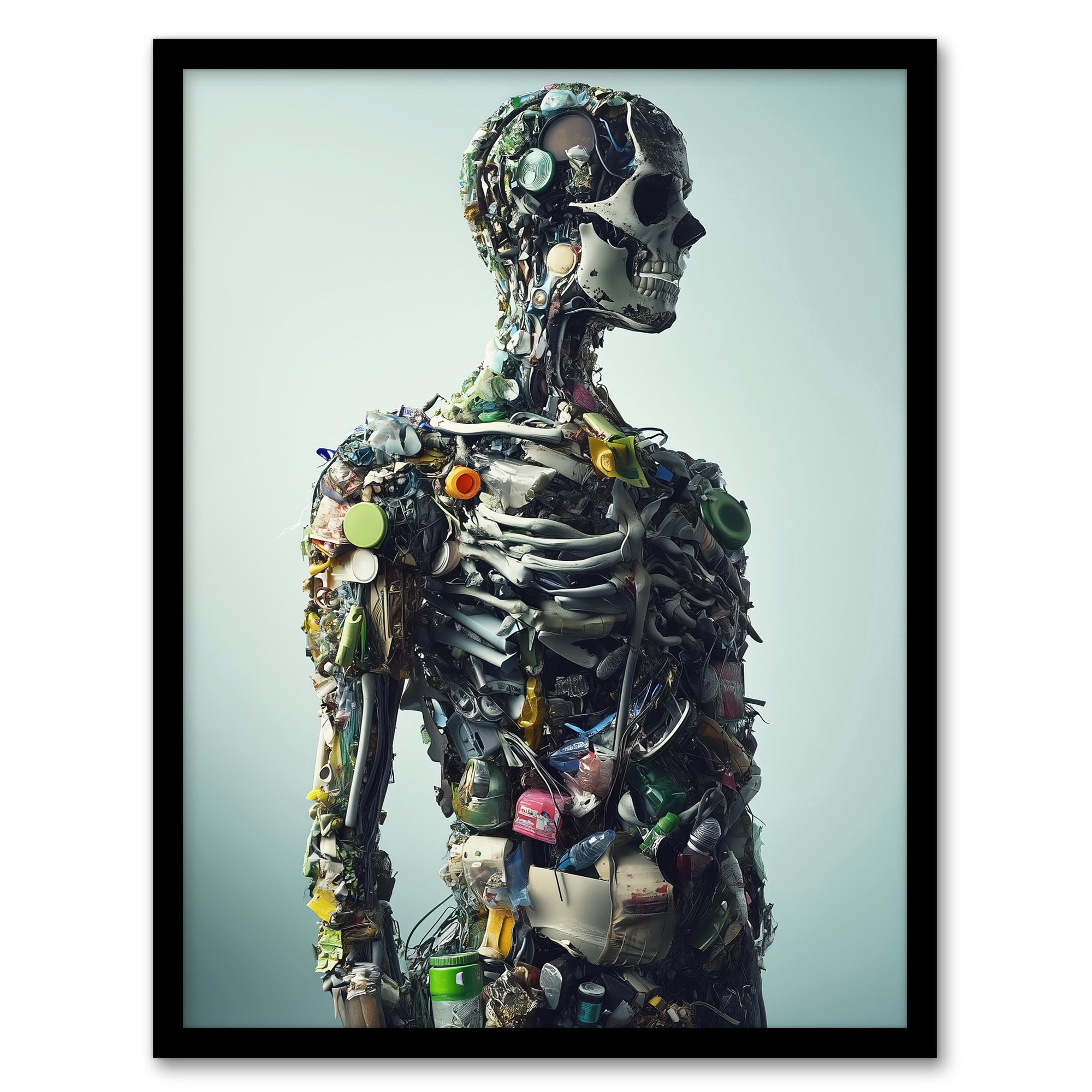 Artery8 Garbage Skeleton Recycling Conceptual Art Living Room Artwork Framed Wall Art Print A4