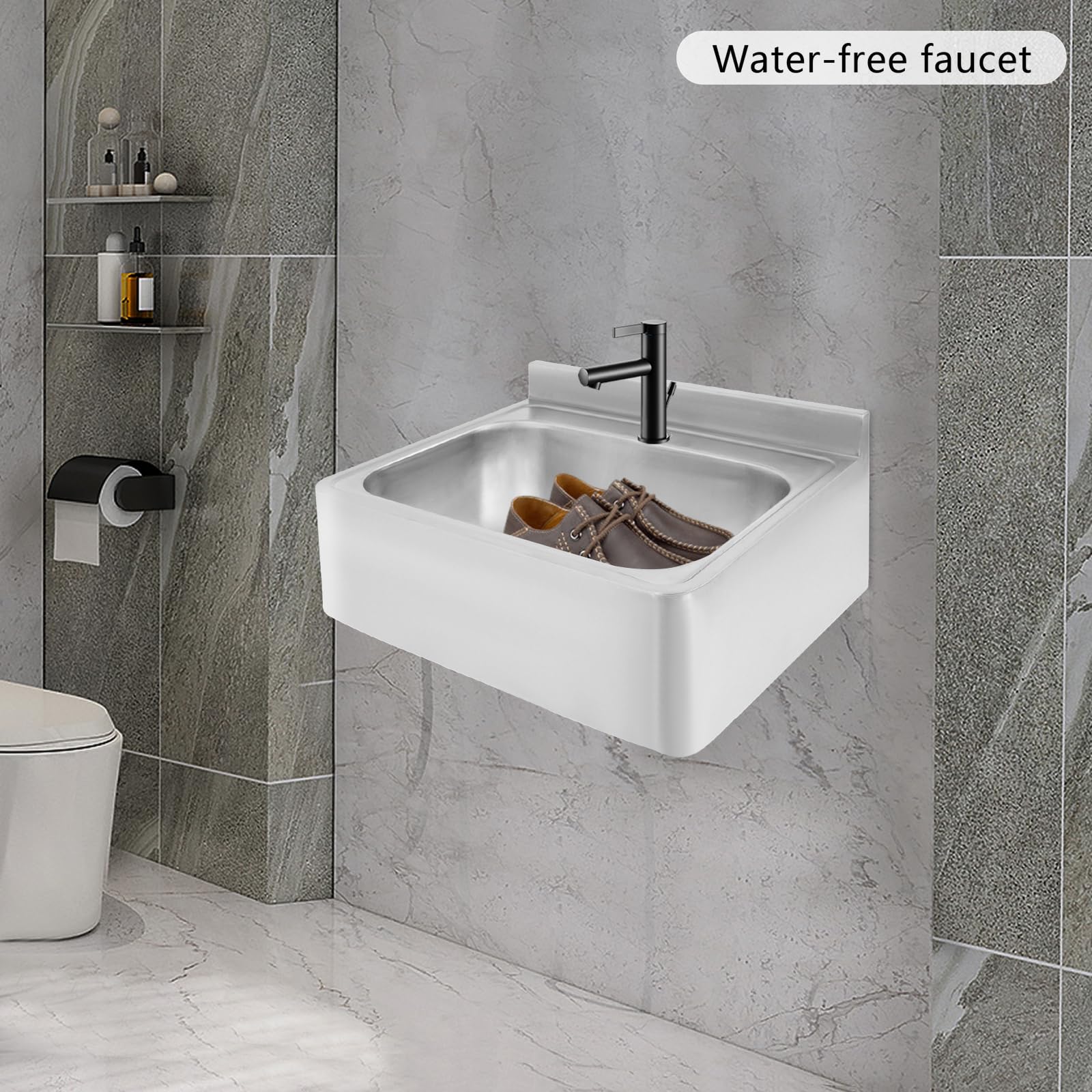 Lavabo de acero inoxidable montado en la pared con tubo de desagüe y anillo de tapón de desagüe, fregadero de acero inoxidable, rectangular, 48 x 39 x 20 cm, fregadero para cocina pequeña