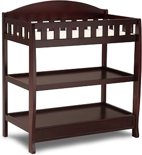 Delta Children Espresso Cherry Infant Changing Table with Pad - JPMA Certified, Safety Rails, Storage Shelves