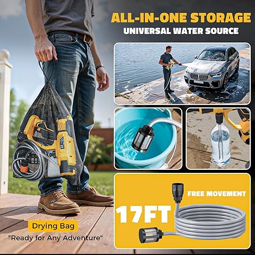 Miniatura 5 de Lavadora a presión inalámbrica compatible con batería DeWalt de 20 V, Ecarke 800 PSI Lavadora portátil de mano con boquilla 6 en 1 cañón de espuma