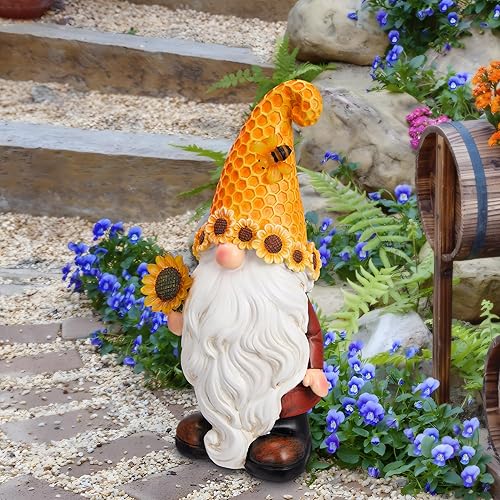 Miniatura 2 de Estatuas de Gnomos de Jardín al Aire Libre - Estatua de Gnomo Girasol con Luces LED Solares para Patio, Césped, Adornos de Jardín - Los Mejores