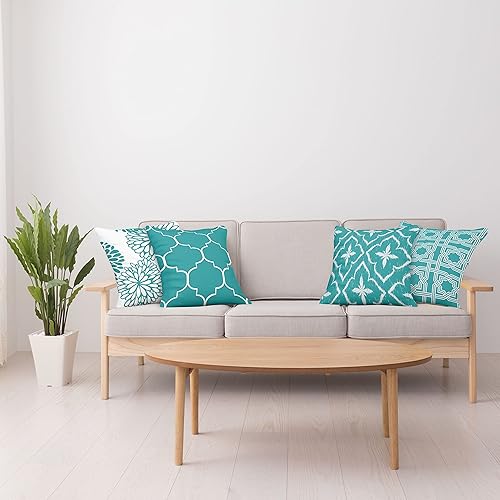 Miniatura 4 de Ambesonne Paquete de 4 fundas de cojín vintage, diseño monocromático, enrejado, cuadrícula, cuadrícula, cuadrícula, cuadrifolio y flores de dalia,