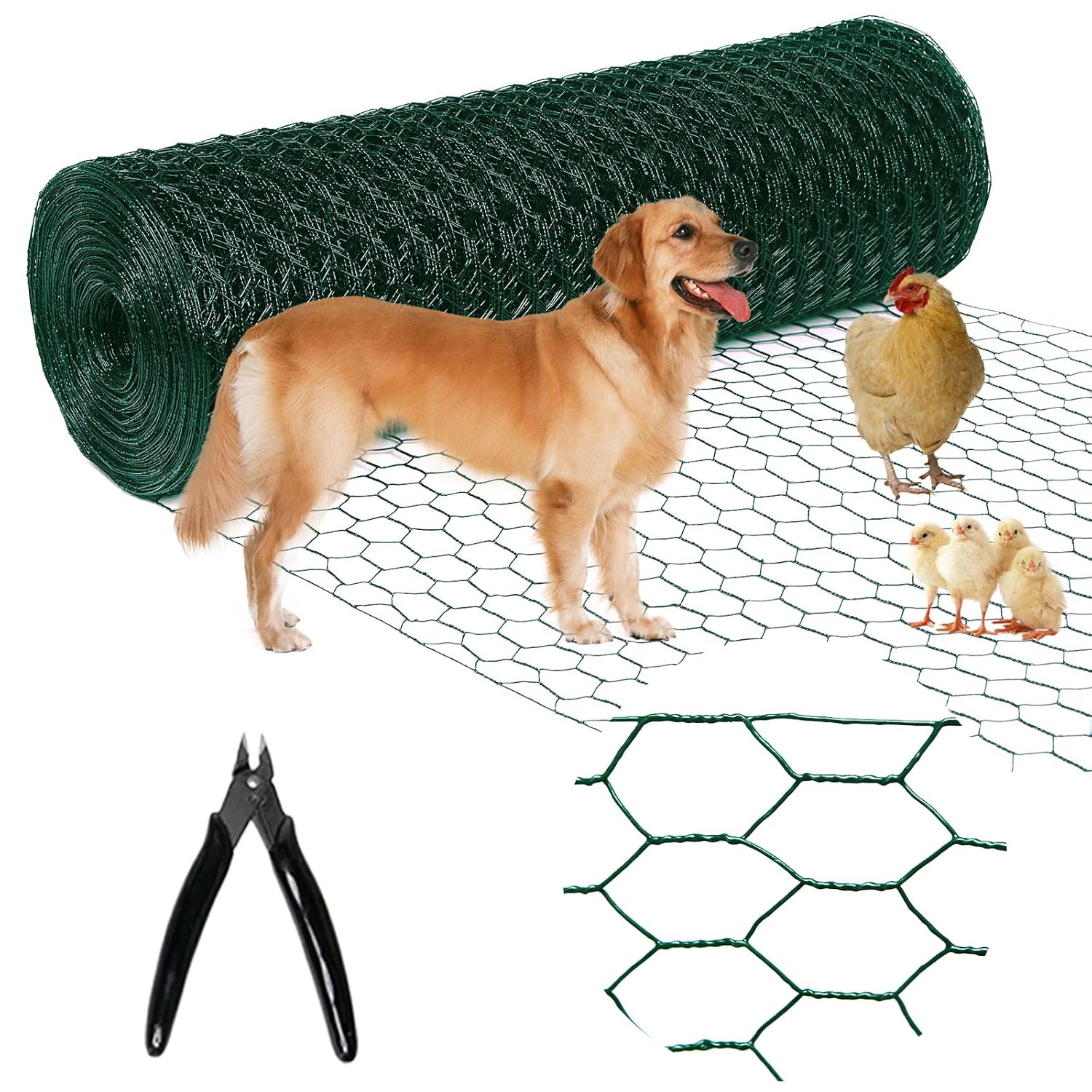 Chicken Wire24inx150ft, Premium Chicken Wire Fencing, Chicken Wire Mesh, Green PVC Coated Metal Wire Fence, Galvanized Poultry Netting Barrier for Floral Arrangements/Craft Projects//Rabbit