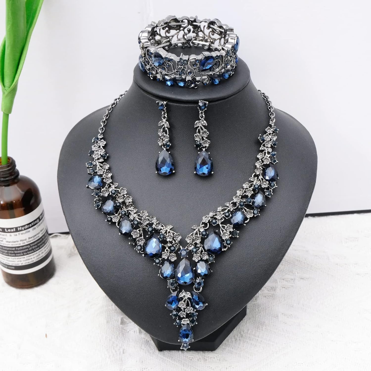 CSY Elegant Crystal Costume Jewelry Sets Flower Bridal Necklace Earrings Stretch Bangle Set for Bride Bridesmaid Wedding Dress Accessories - Image 3