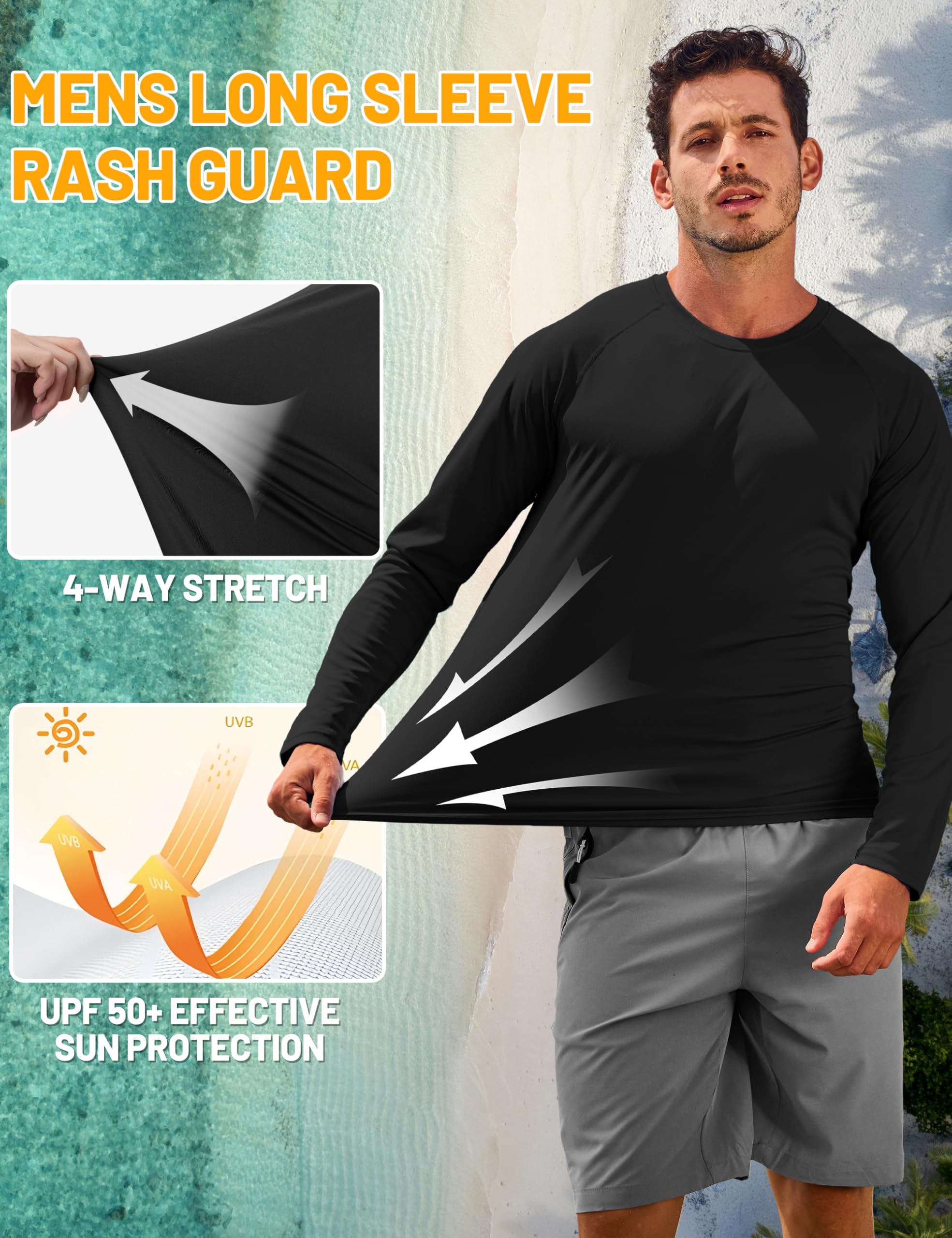 TACVASEN Camiseta Hombre Manga Larga UV UPF 50+ Turquesa S
