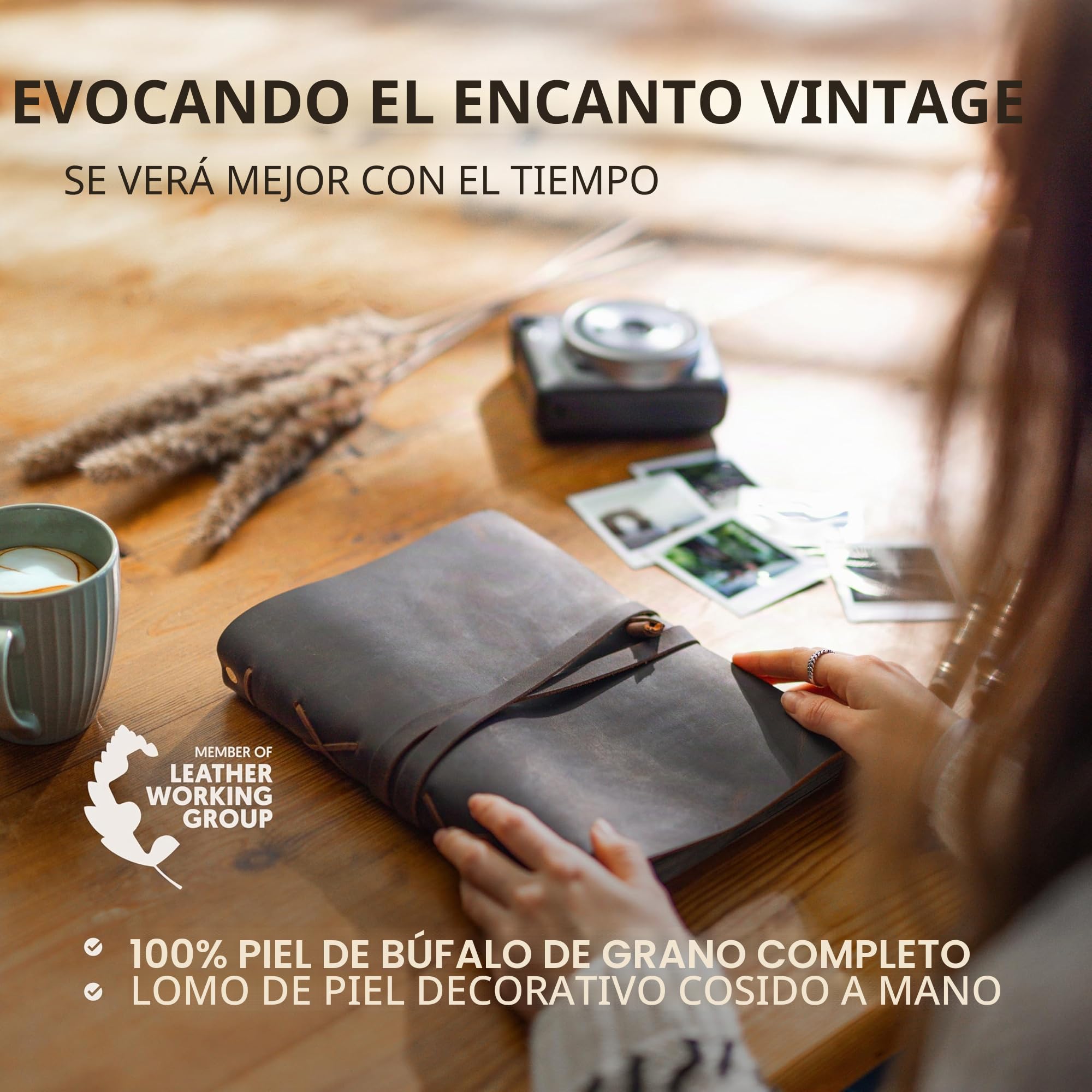 Álbum de Fotos de Cuero - Moonster® Álbum de Fotos Con Cubiertas y Correa de Cuero de Búfalo Genuino – Álbum de Fotos para Pegar y Escribir Hecho a Mano – Álbum Scrapbook Ideal para Bodas