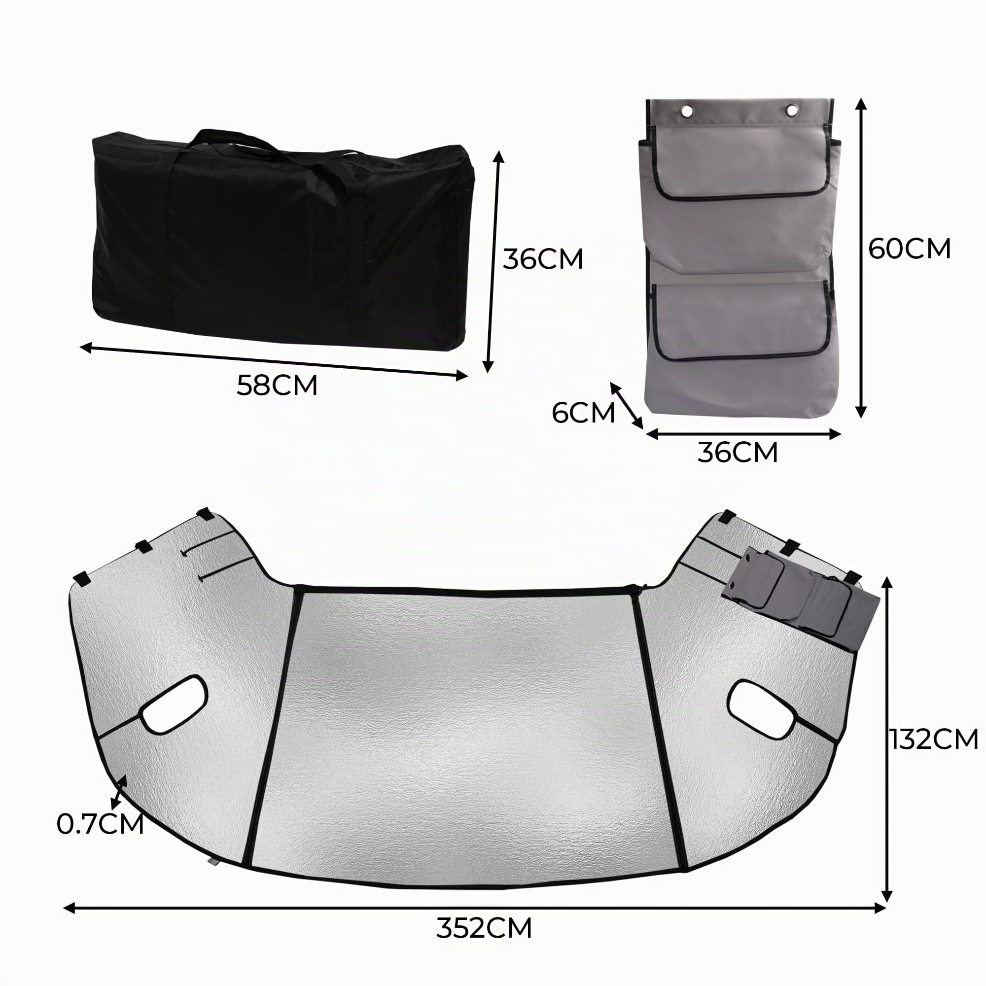Wohnmobil Frontscheibenabdeckung | Vielseitige Kompatibilität | Silber Außen Thermomatte Sonnenschutz | Allwetter & Wasserdicht Aluminiumfolie [INKL. Tragetasche & 2 Aufbewahrungstaschen]