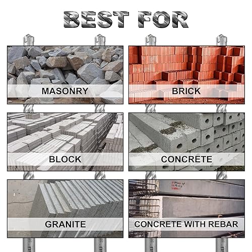 Miniatura 5 de SALI Juego de brocas de martillo giratorio SDS Plus de 8 piezas, kit de brocas para hormigón, material de carburo de doble rosca tipo cruz, adecuado