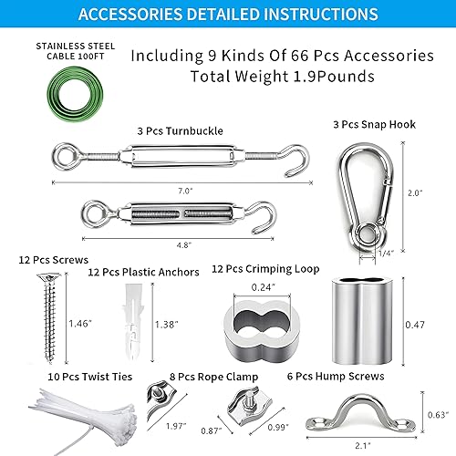 Miniatura 33 de Kit de suspensión de luces de globo, cable guía de luz para exteriores, cable de acero inoxidable recubierto de vinilo, incluye PVC transparente