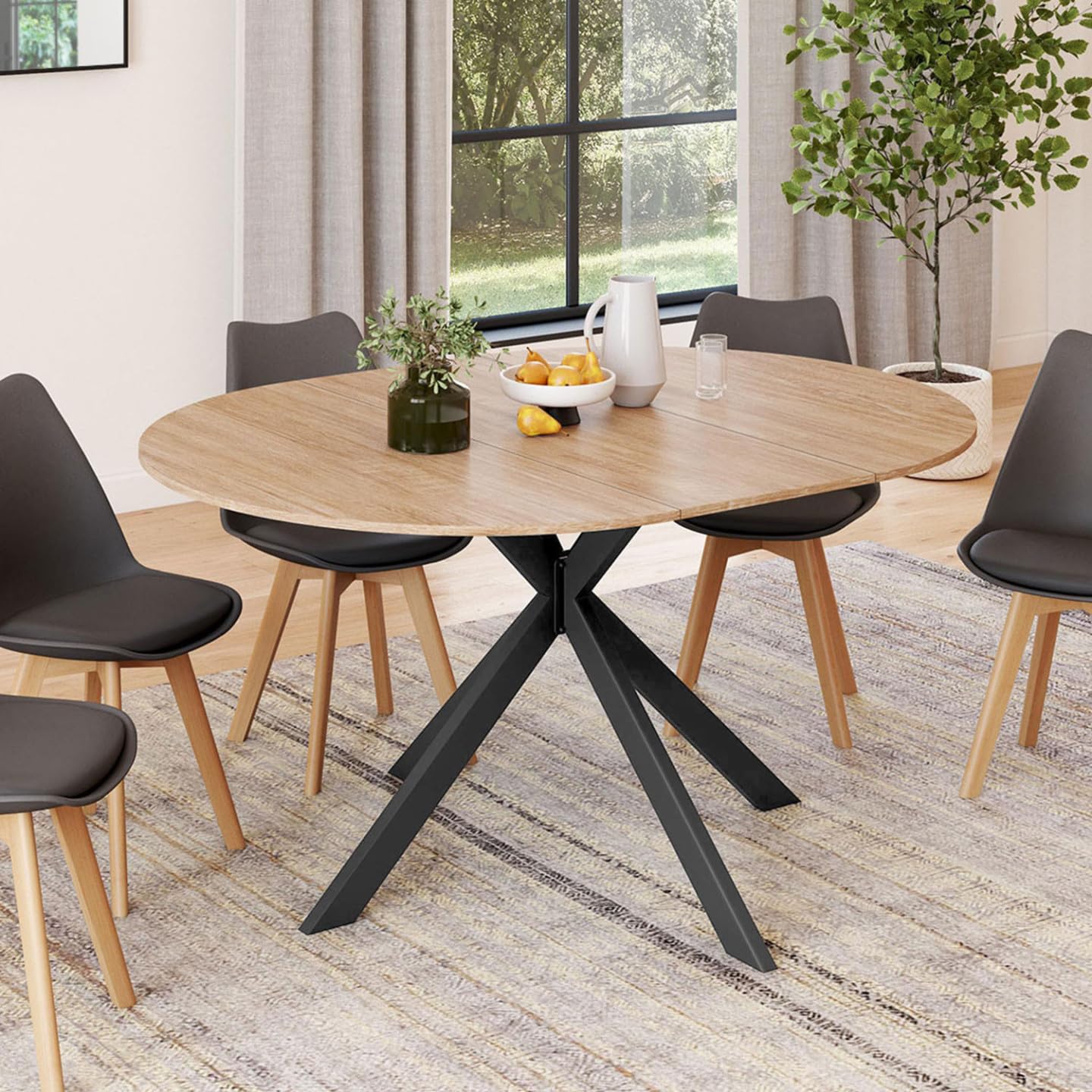 IDMarket - Table à Manger Extensible Ronde Alix 4-8 Personnes Pied araignée Bois et Noir 110-150 cm