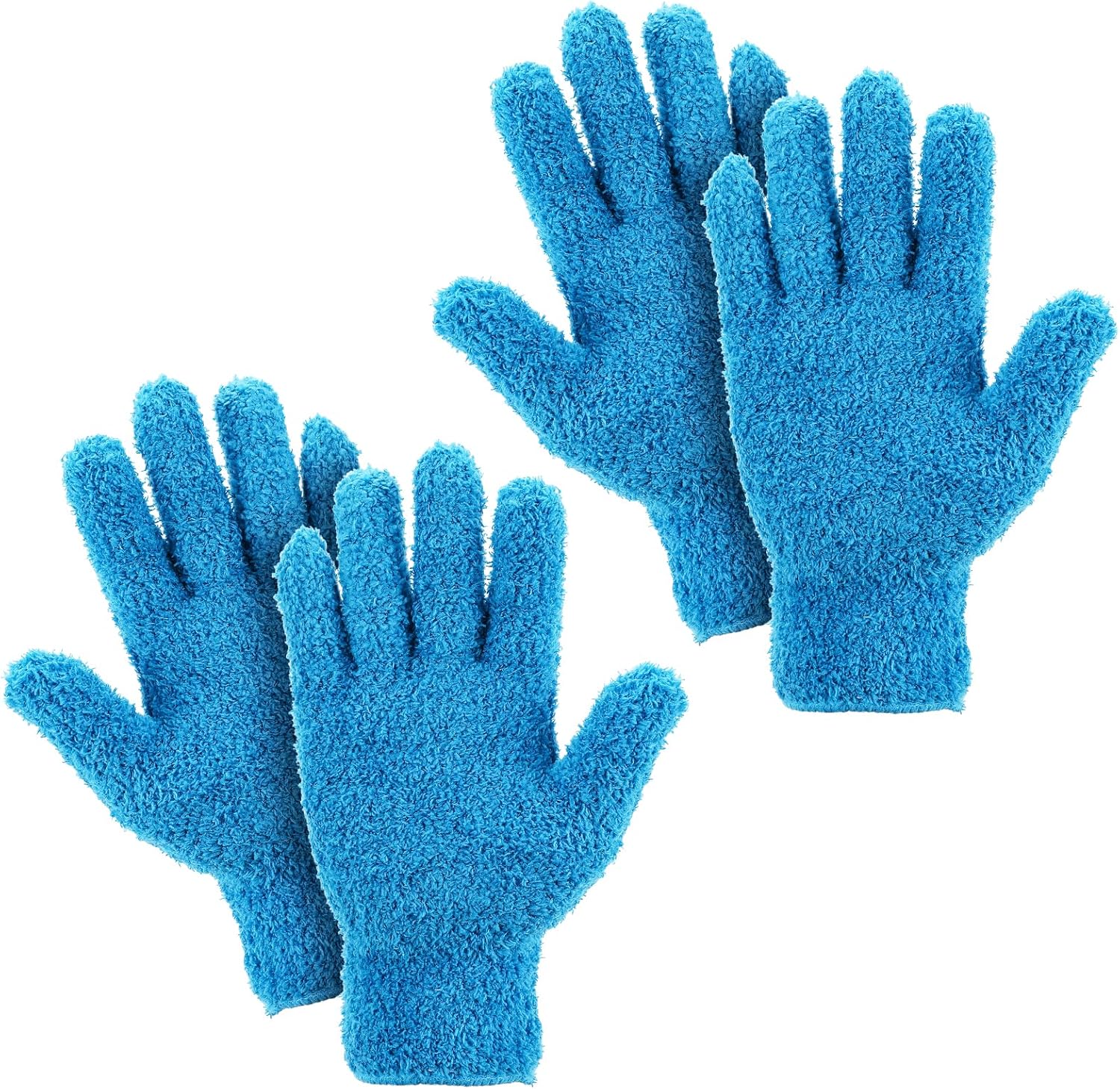Grevosea 2 Pairs Microfiber Gloves - Household Cleaning, Plant Dusting, Washable Reusable Mittens for Plants, Cars, Blinds, Furniture and Small Objects (Sky Blue, Blue)