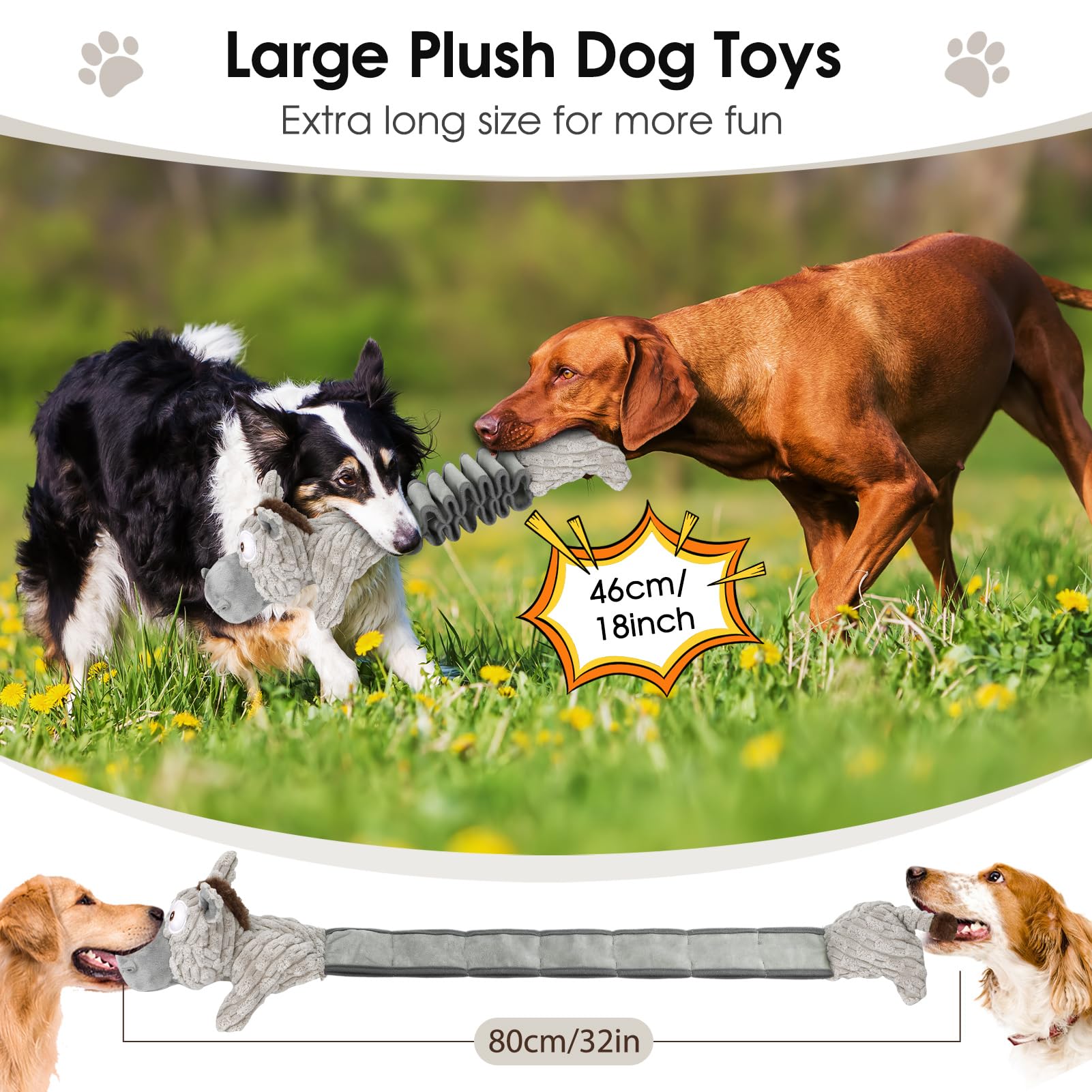 Juguetes chirriantes para perros grandes, diseño de animales de peluche con papel arrugado, juguetes masticables para perros pequeños, medianos y grandes