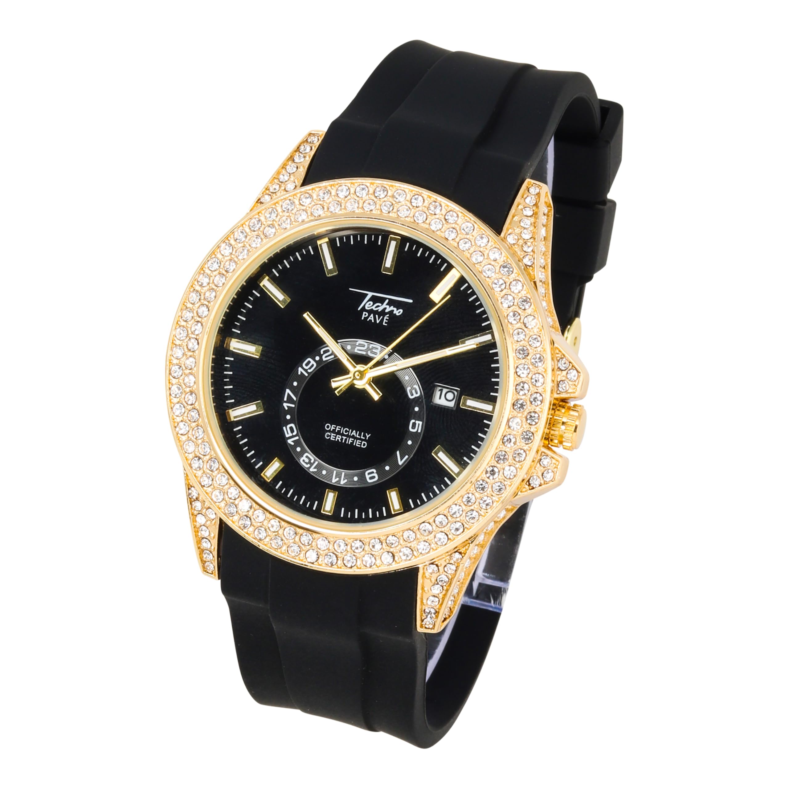 Techno Pave Orologio da uomo con cinturino rotondo in silicone, 42 mm, movimento al quarzo, stile hip-hop