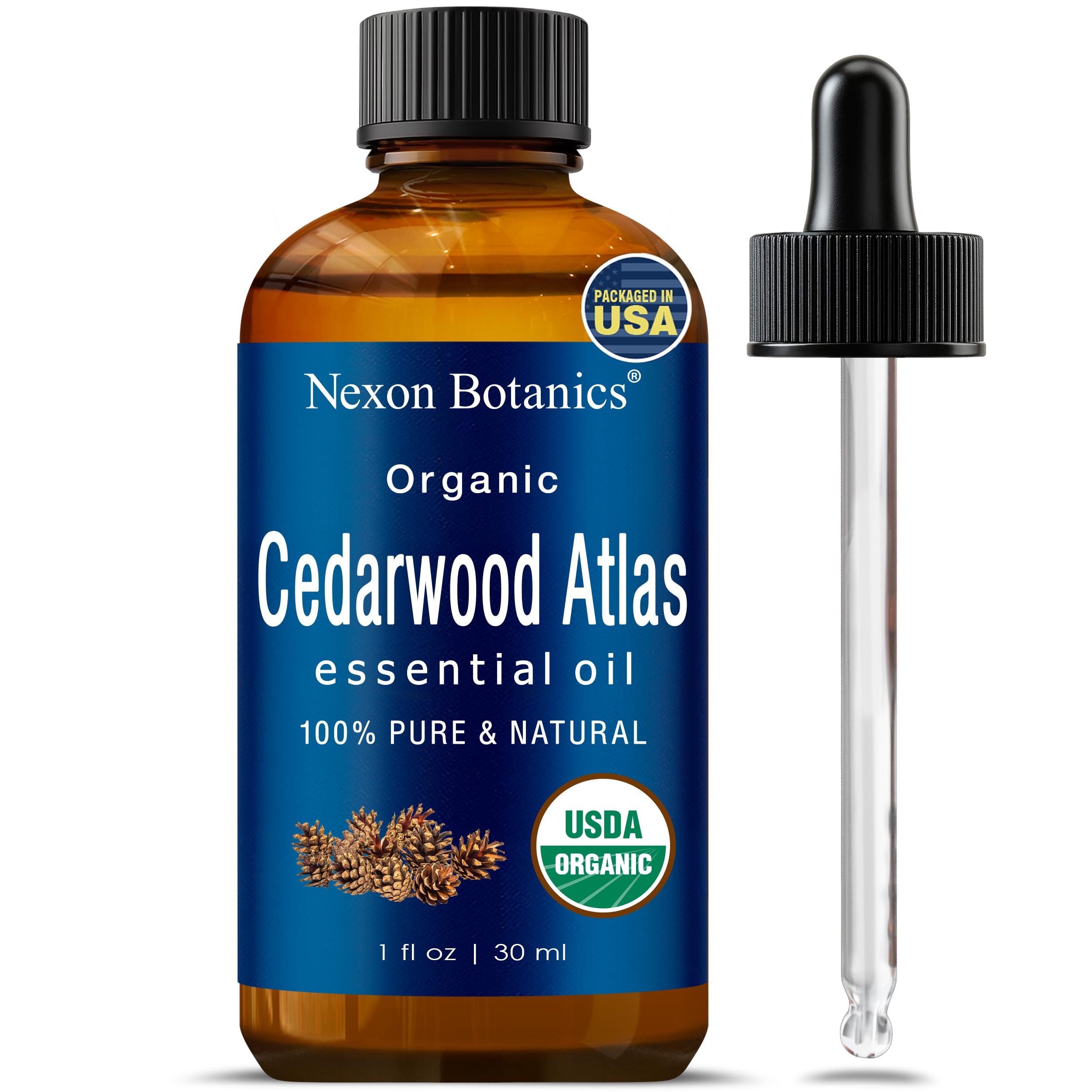 Organic Cedarwood Essential Oil 30 ml - Pure, Natural Oils for Aromatherapy, Diffusers, DIY, Candle and Soap Making Scent - Nexon BotanicsUSDA Organic