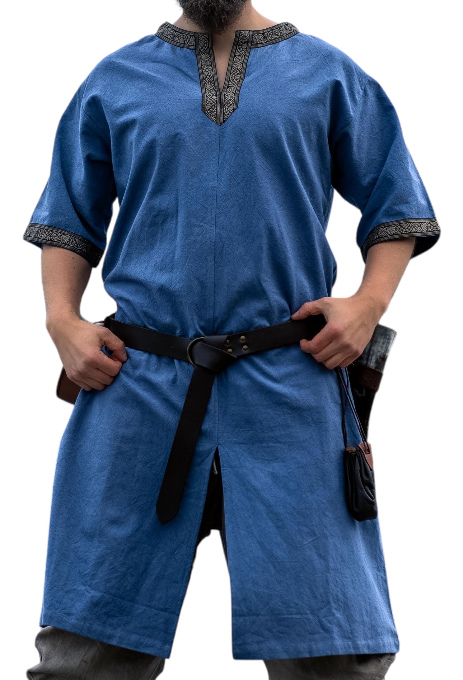 Leonardo Carbone® Short-Sleeve Tunic Richard - Medieval Clothing for Men, Medieval Shirt, Casual Shirts Short-Sleeve, Carnival Costume, Viking Tunic, LARP Clothing - 100% Cotton Dove Blue XL