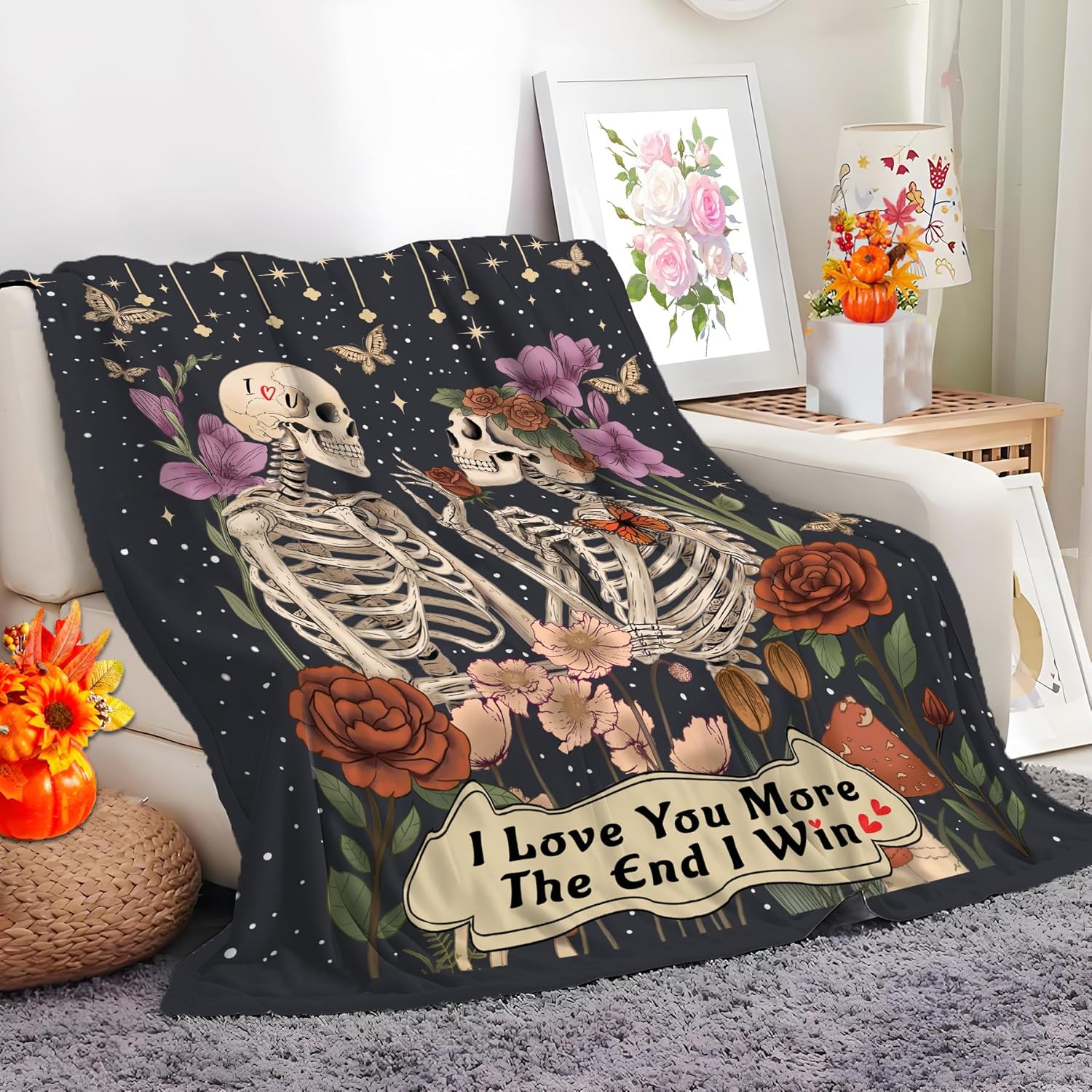 Valentines Day Anniversary Throw Blanket Gift for Couples Wife Girlfriend,to My Love Skull Blanket 52"x60", I Love You Lover Birthday Gift for Boyfriends(Black - Image 2