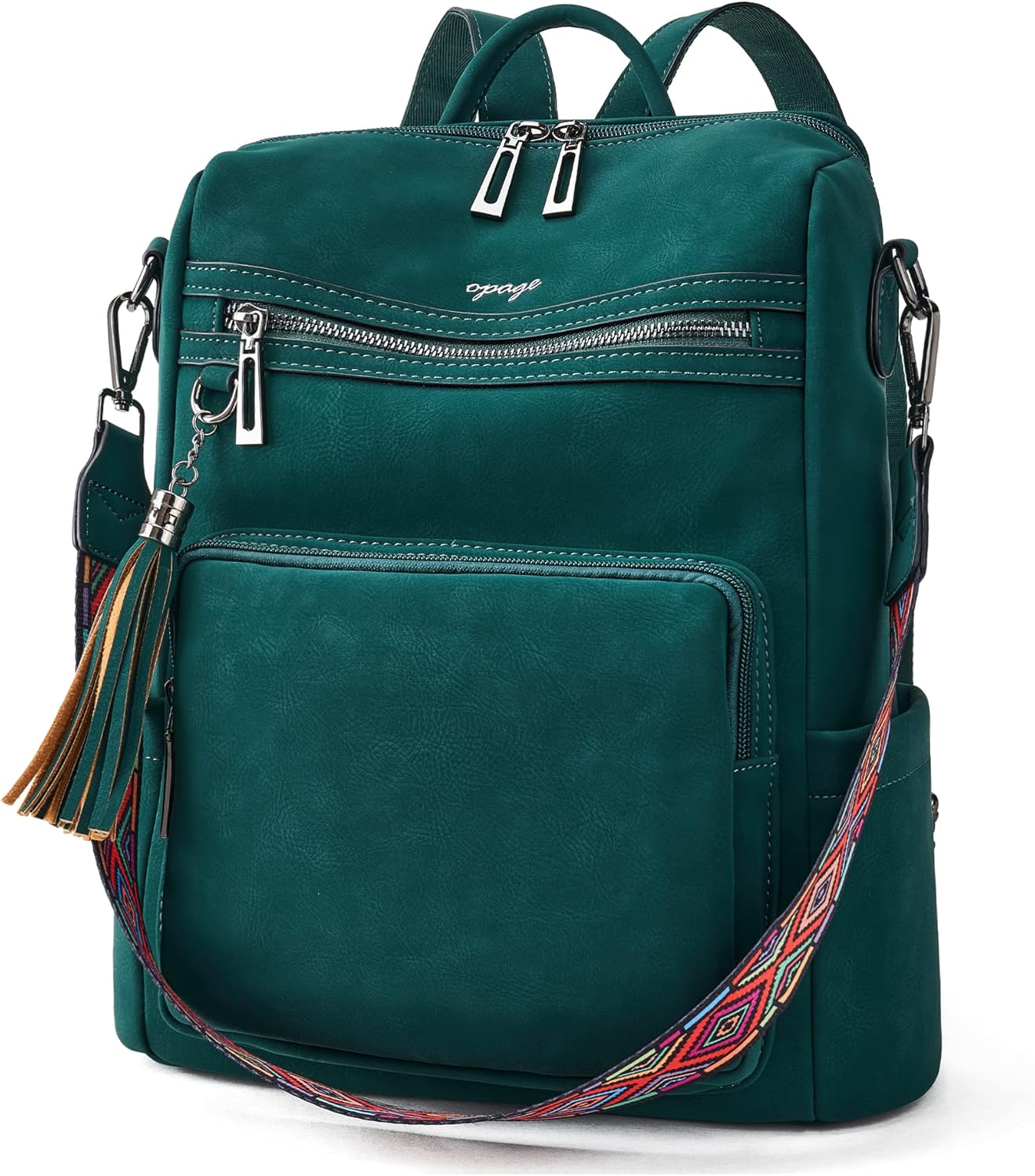 OPAGE Leather Backpack Purse for Women Fashion Tassel Ladies Shoulder Bags Designer Large Backpack Travel Bag