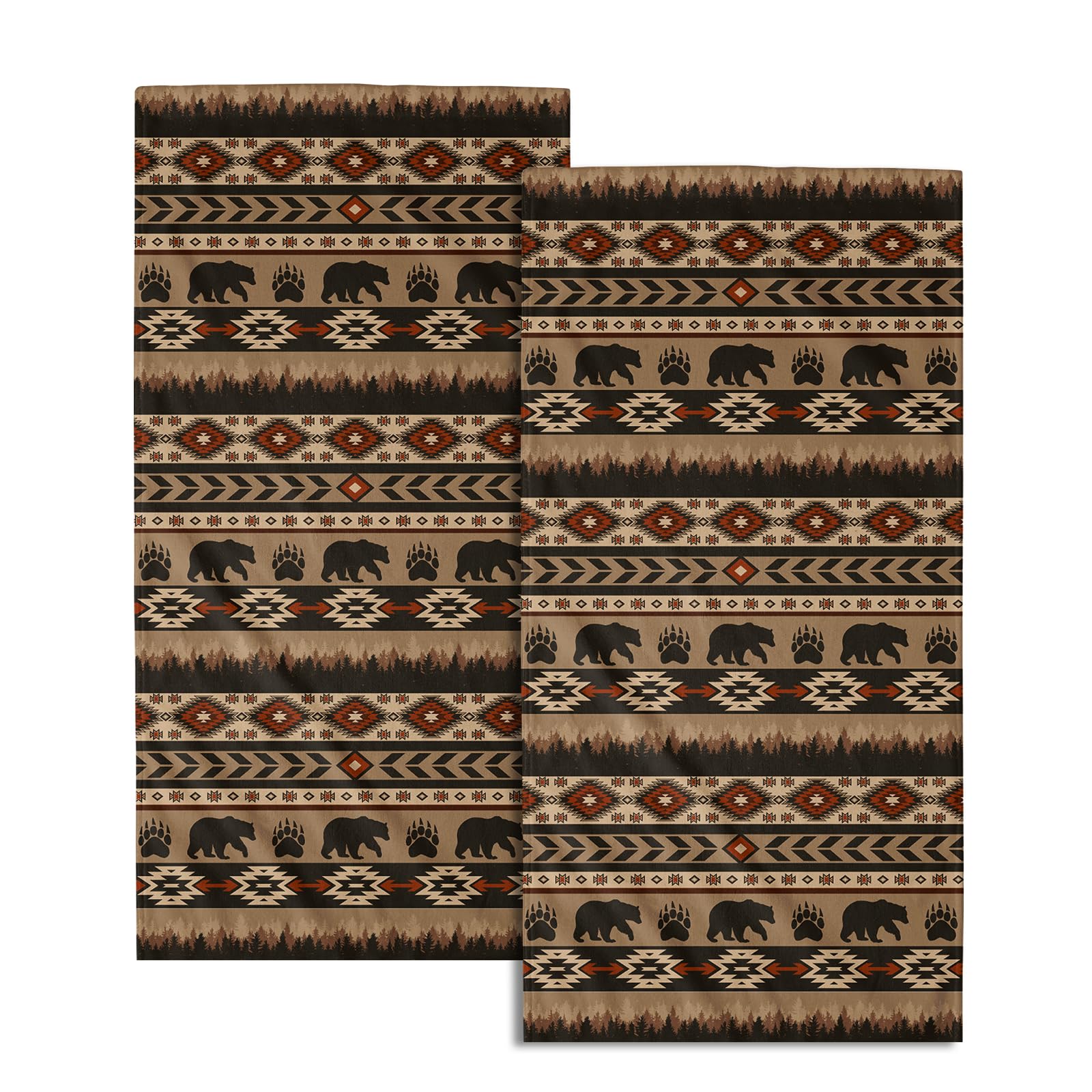 Giwawa Brown Bear Forest Hand Towels Set of 2 Ethnic Tribe Soft Absorbent Decorative Fingertip Towels for Bathroom Home Kitchen Hotel Spa Gym