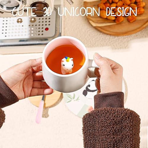 Miniatura 9 de BigNoseDeer Taza de unicornio, bonita taza de café de cerámica con cuchara de tapa, lindas tazas para café, té, leche, regalos de unicornio