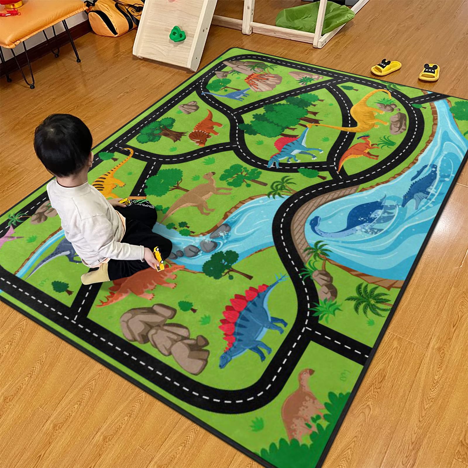 Amazon.com: Kids Rug, Jurassic Forest Park Road System Playmat