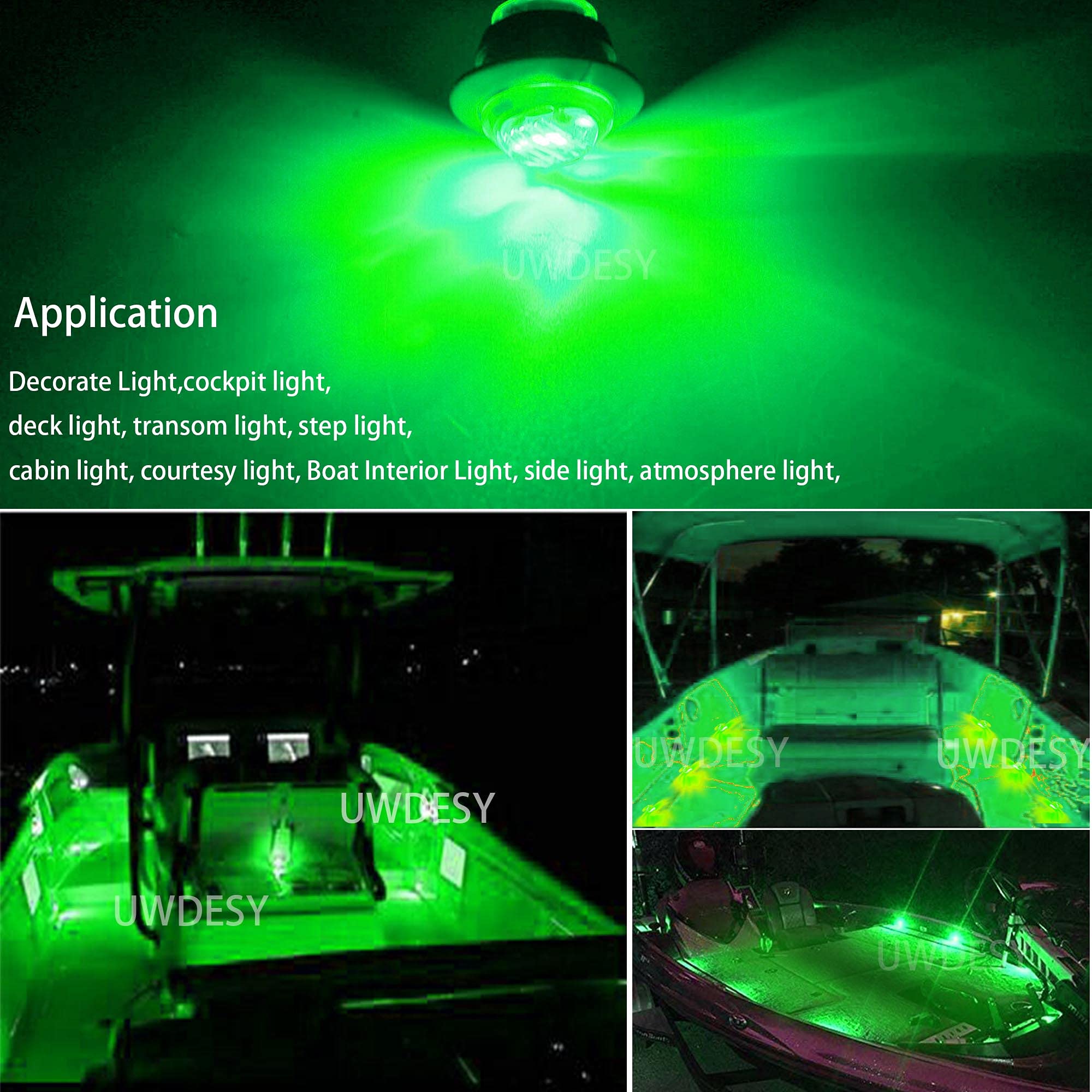 10 Pcs Marine Boat LED Deck Courtesy Lights Waterproof Green Stern Transom Light