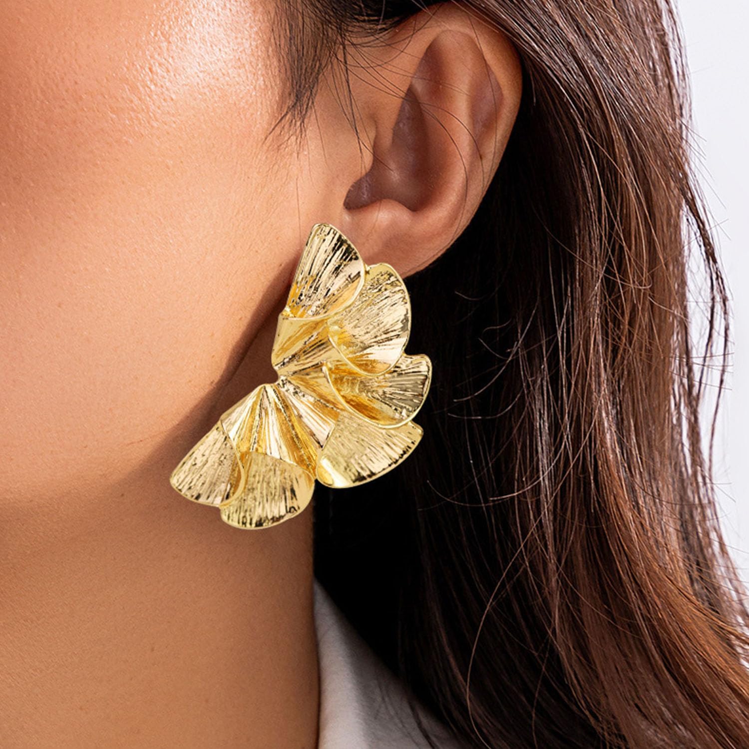 Gold Flower Earrings for Women Floral Dangle Earrings Large Flower Earrings Metal Sectored Leaf Earrings Floral Statement Earrings Holiday Party Birthday Jewelry Gift for Women - Image 2