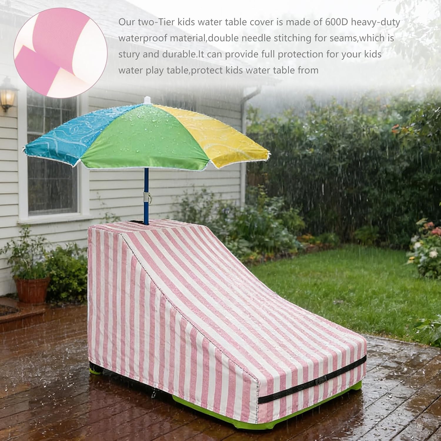 Kids Water Table Cover,Outdoor Heavy Duty 600D Waterproof Toddler Water Play Table Cover,Compatible with Waterpark Wonders Two-Tier Water Table Pink