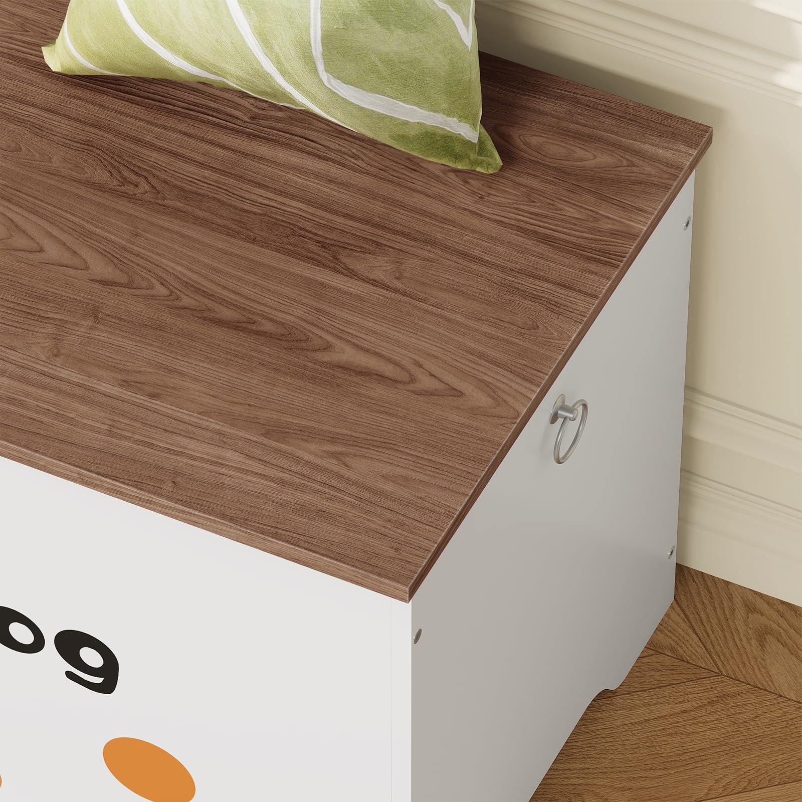 HOOBRO Cassapanca Bambini con Motivo Cane, Baule Giocattoli con 2 Maniglie Sicurezza, 110 x 40 x 49,4 cm, Panca Contenitore Stile Rustico Ingresso, Camera Letto, Soggiorno, Bianco e Noce EWH495CW01