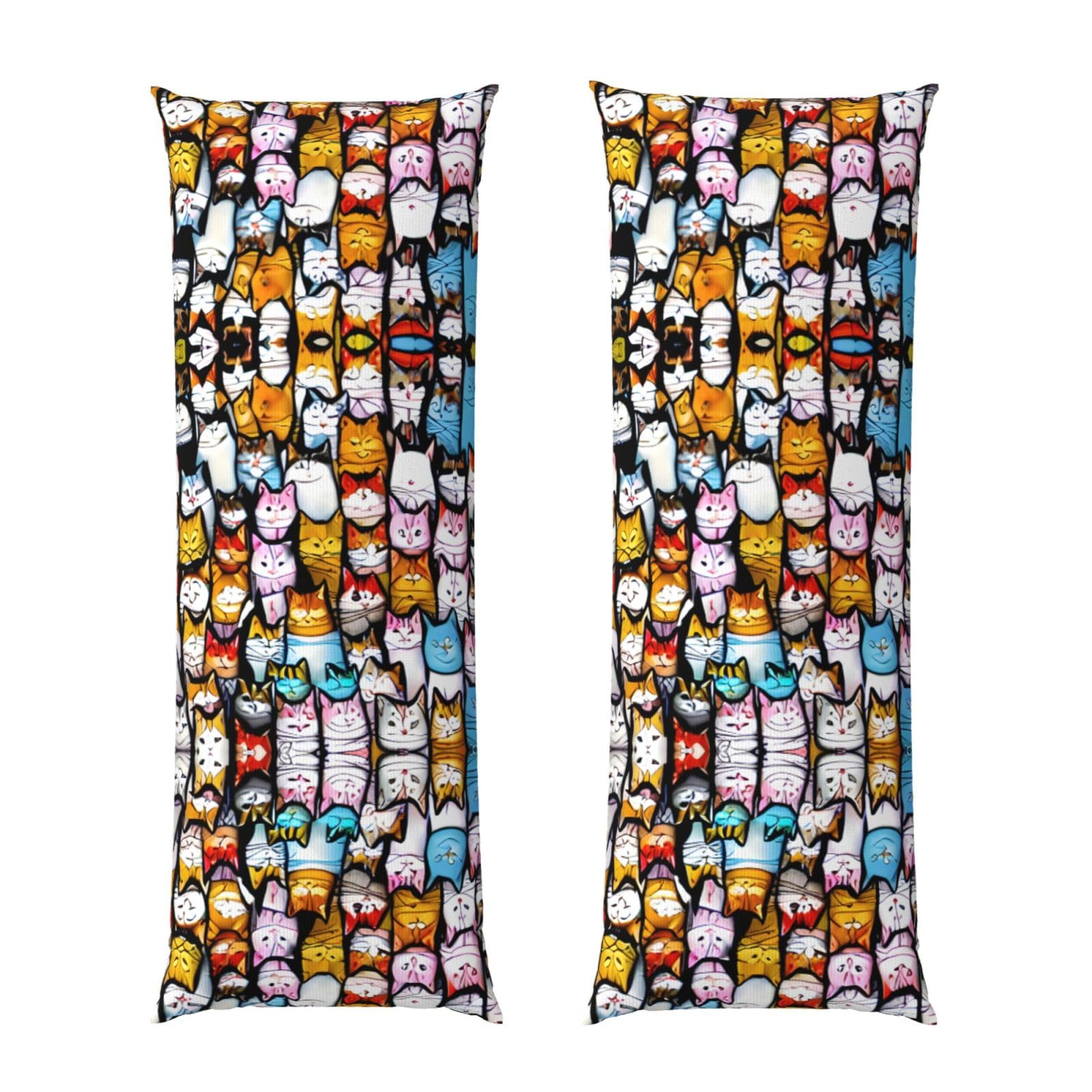 Taie d'oreiller longue motif chats en tissu respirant pour lit